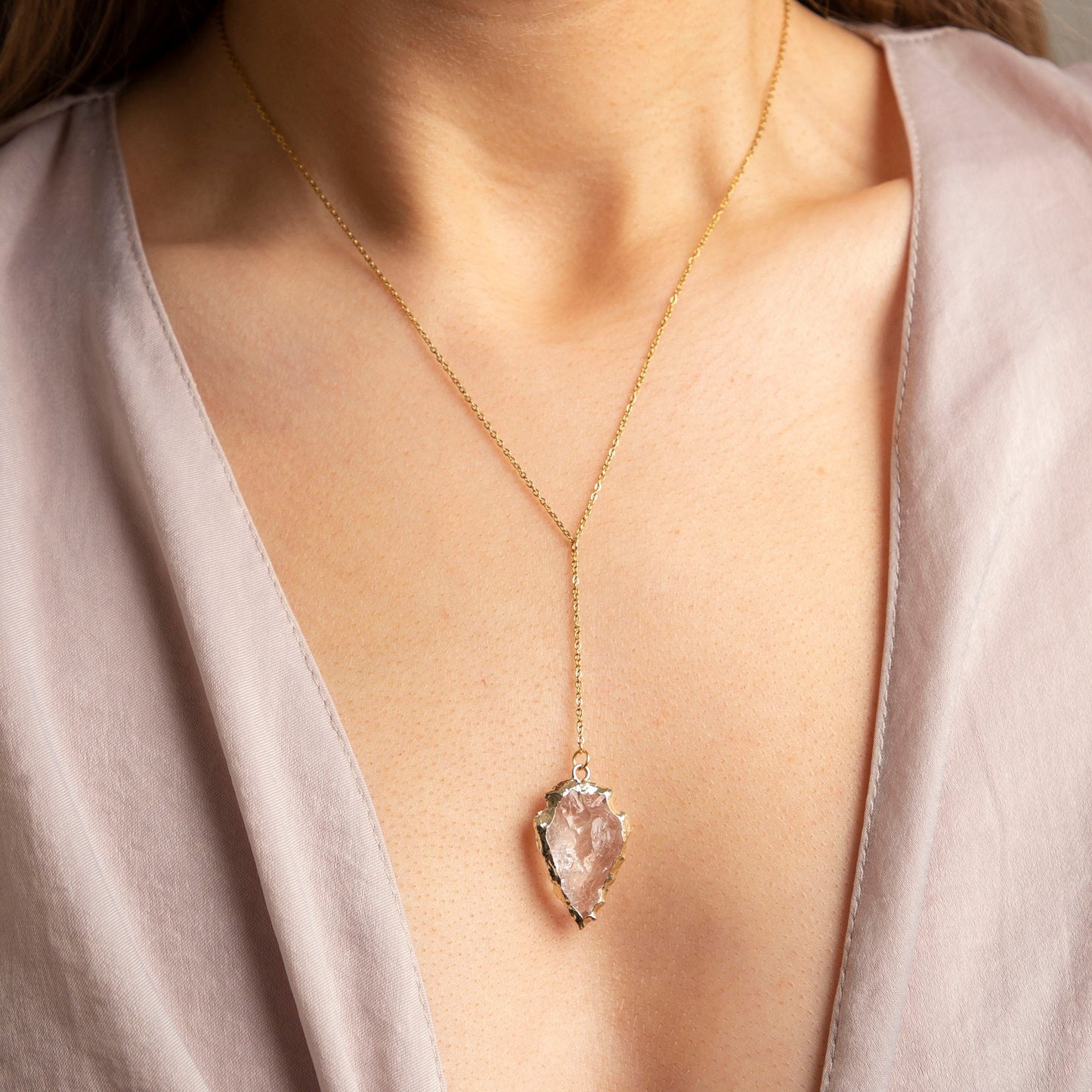 Roma Gold Clear Quartz Lariat Necklace