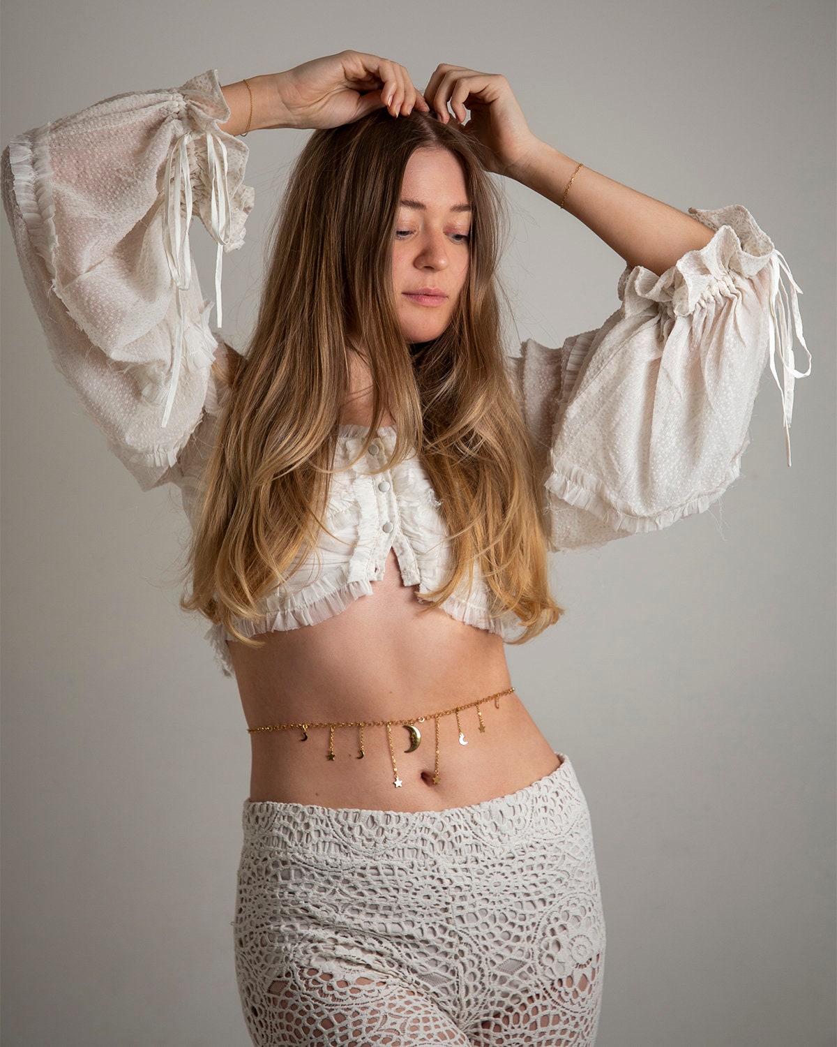 Naida Gold Celestial Moon + Star Belly Chain, Personisable Length