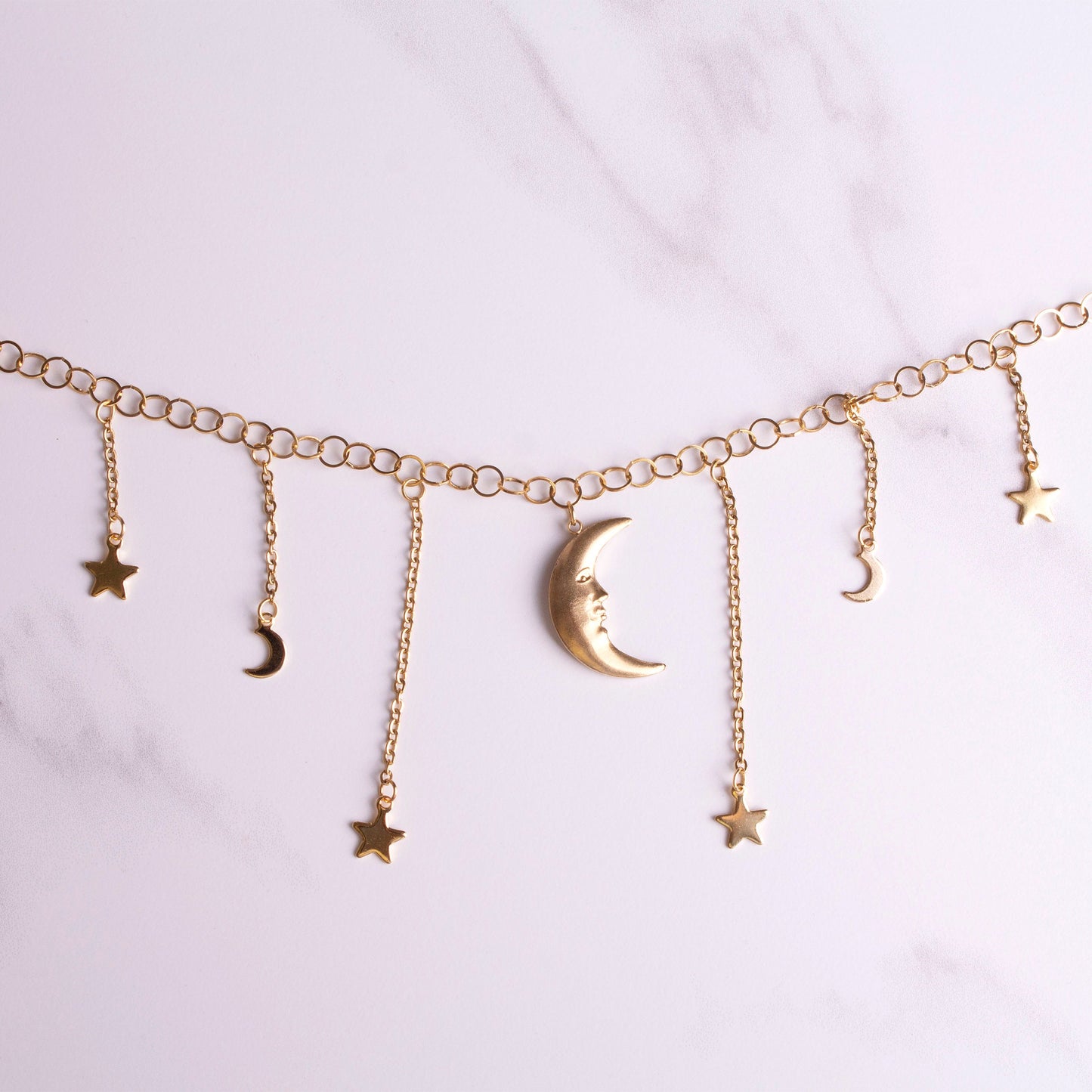 Naida Gold Celestial Moon + Star Belly Chain, Personisable Length