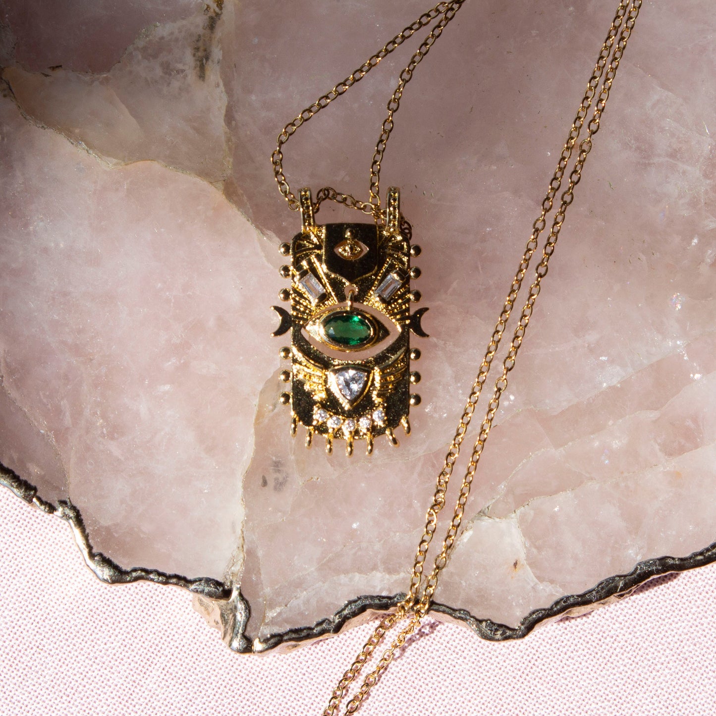 Ziya Celestial Eye Gold Pendant Necklace with Green CZ