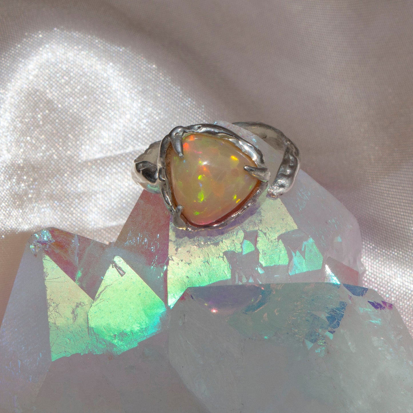 Opal Handmade Ring, Recycled Sterling Silver, Adjustable Size