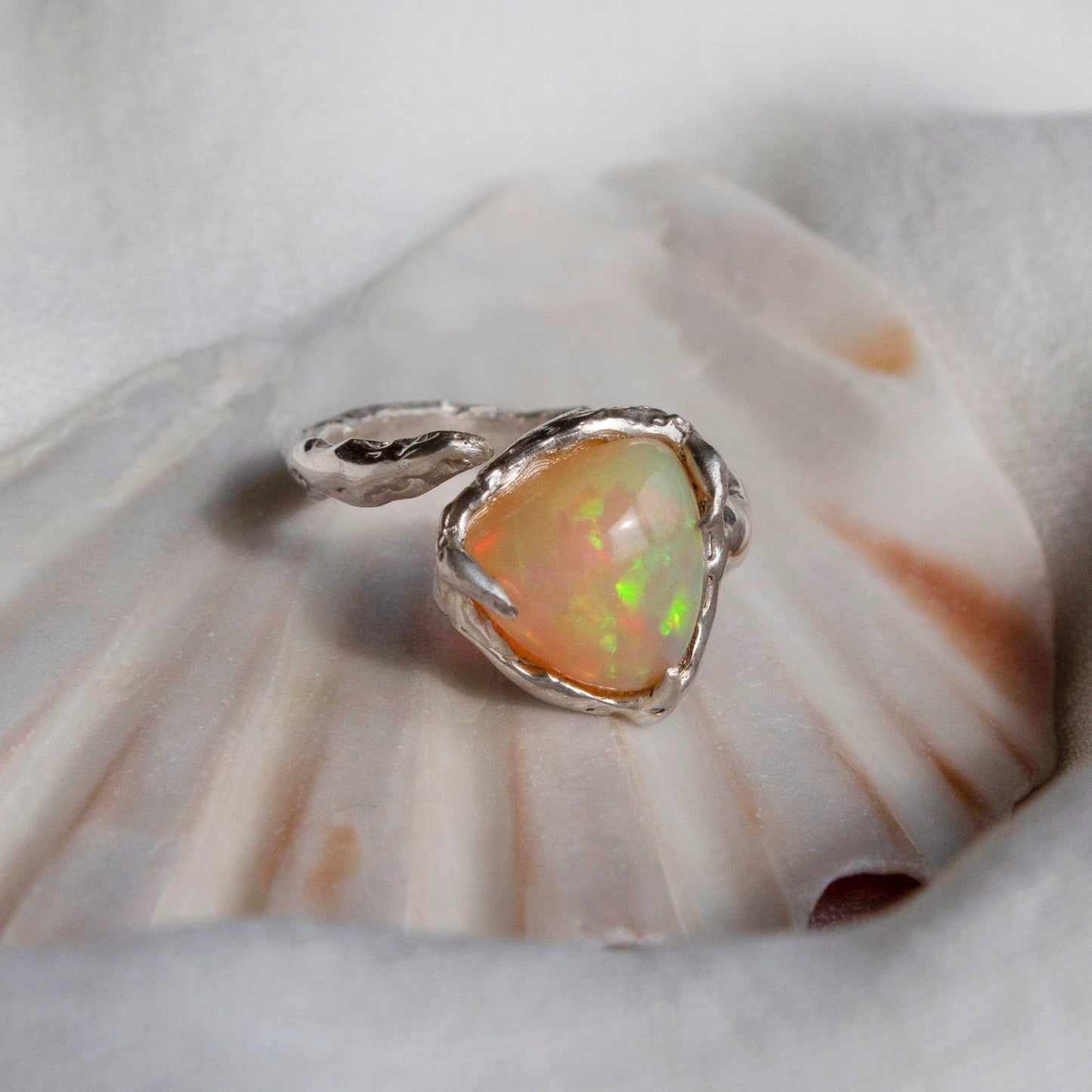Opal Handmade Ring, Recycled Sterling Silver, Adjustable Size