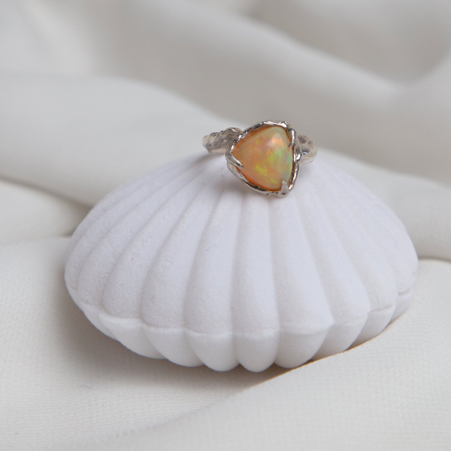 Opal Handmade Ring, Recycled Sterling Silver, Adjustable Size