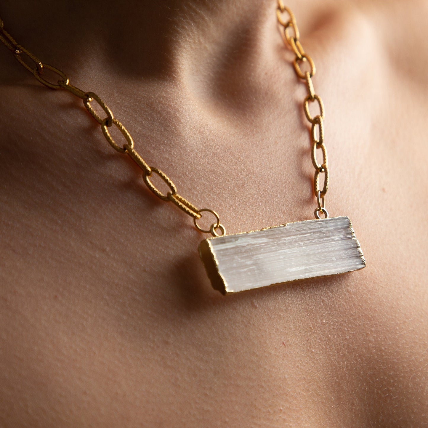 Althea Gold Selenite Chunky Charm Necklace