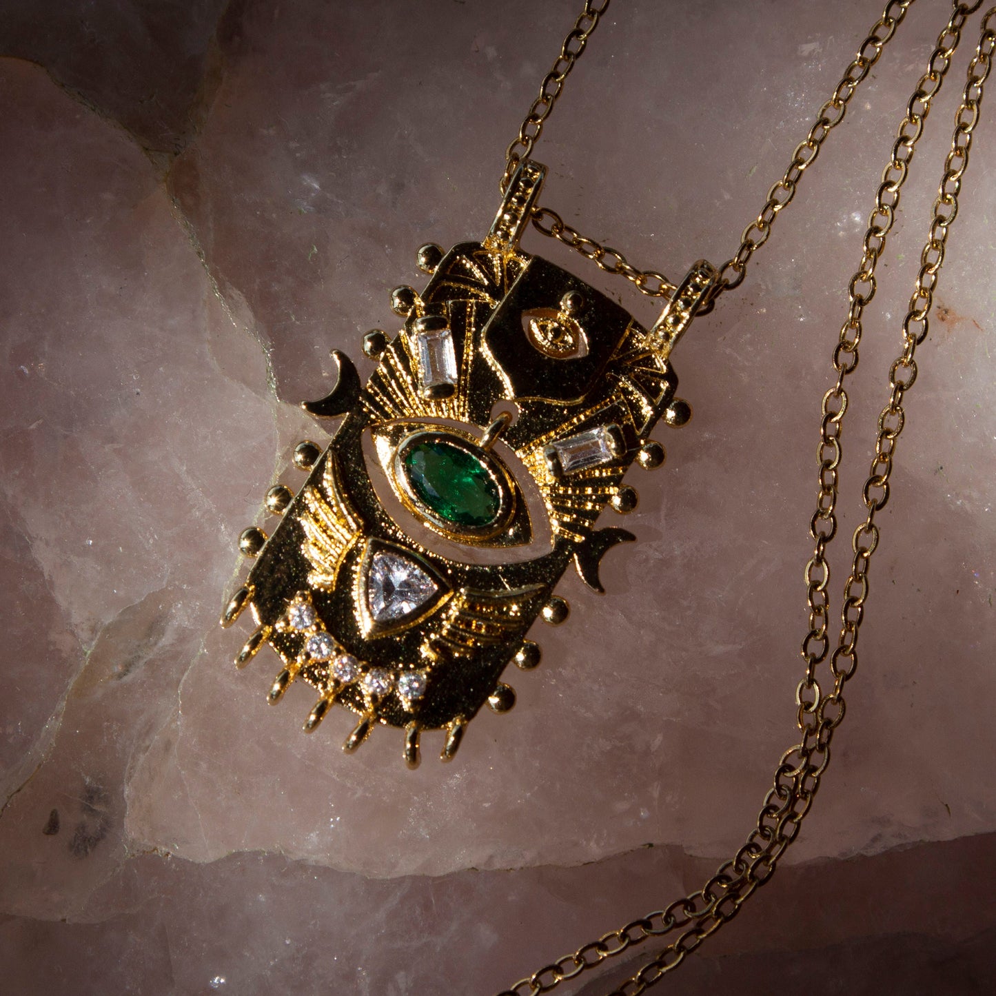 Ziya Celestial Eye Gold Pendant Necklace with Green CZ