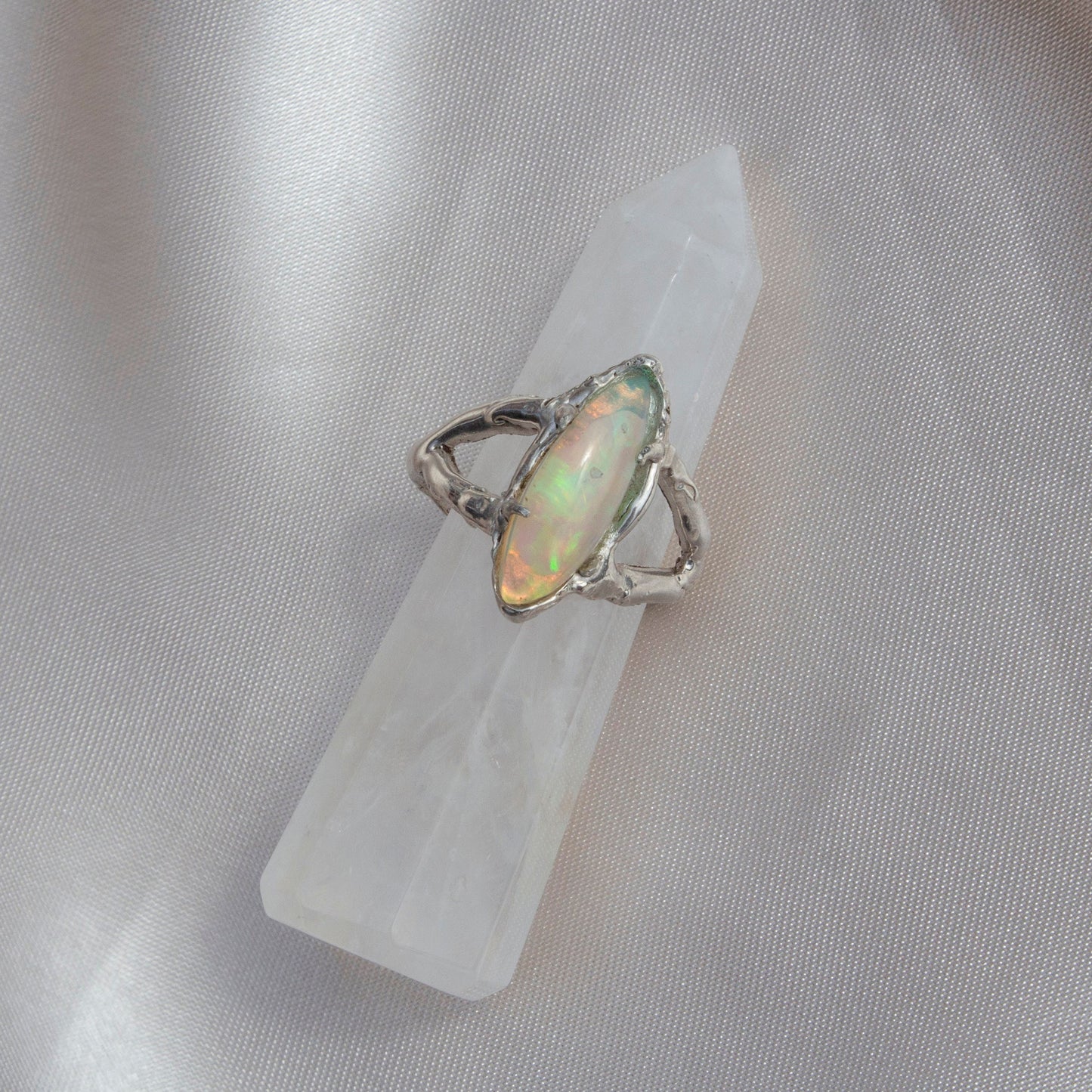 Opal Handmade Ring, Recycled Sterling Silver, Size O