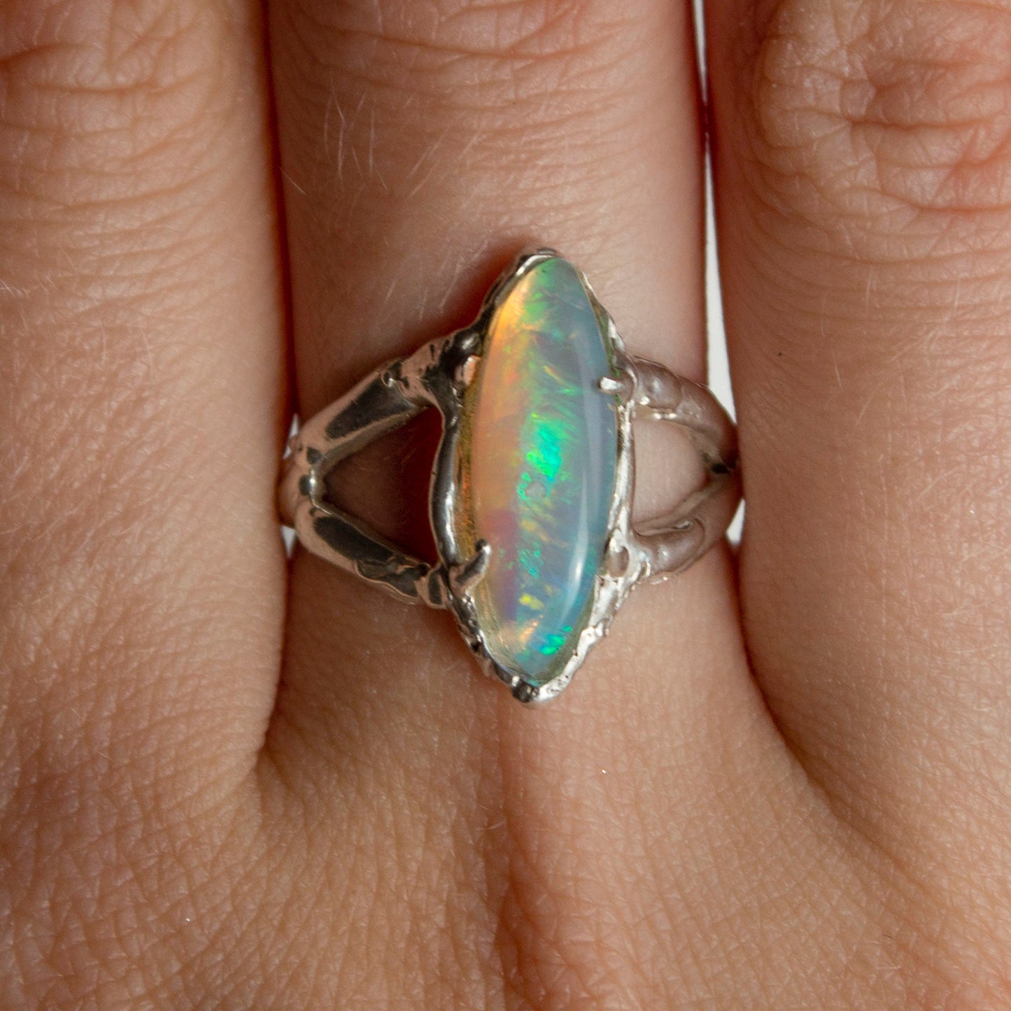 Opal Handmade Ring, Recycled Sterling Silver, Size O