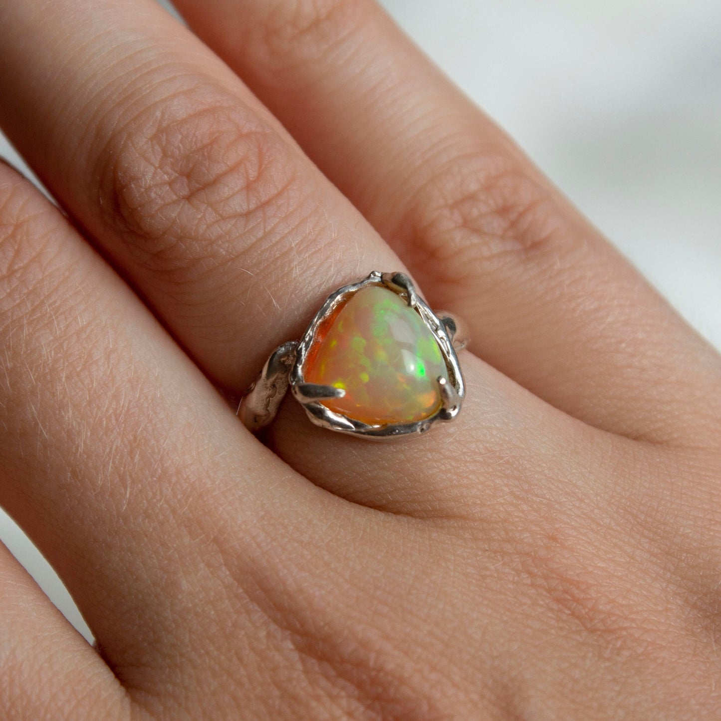 Opal Handmade Ring, Recycled Sterling Silver, Adjustable Size