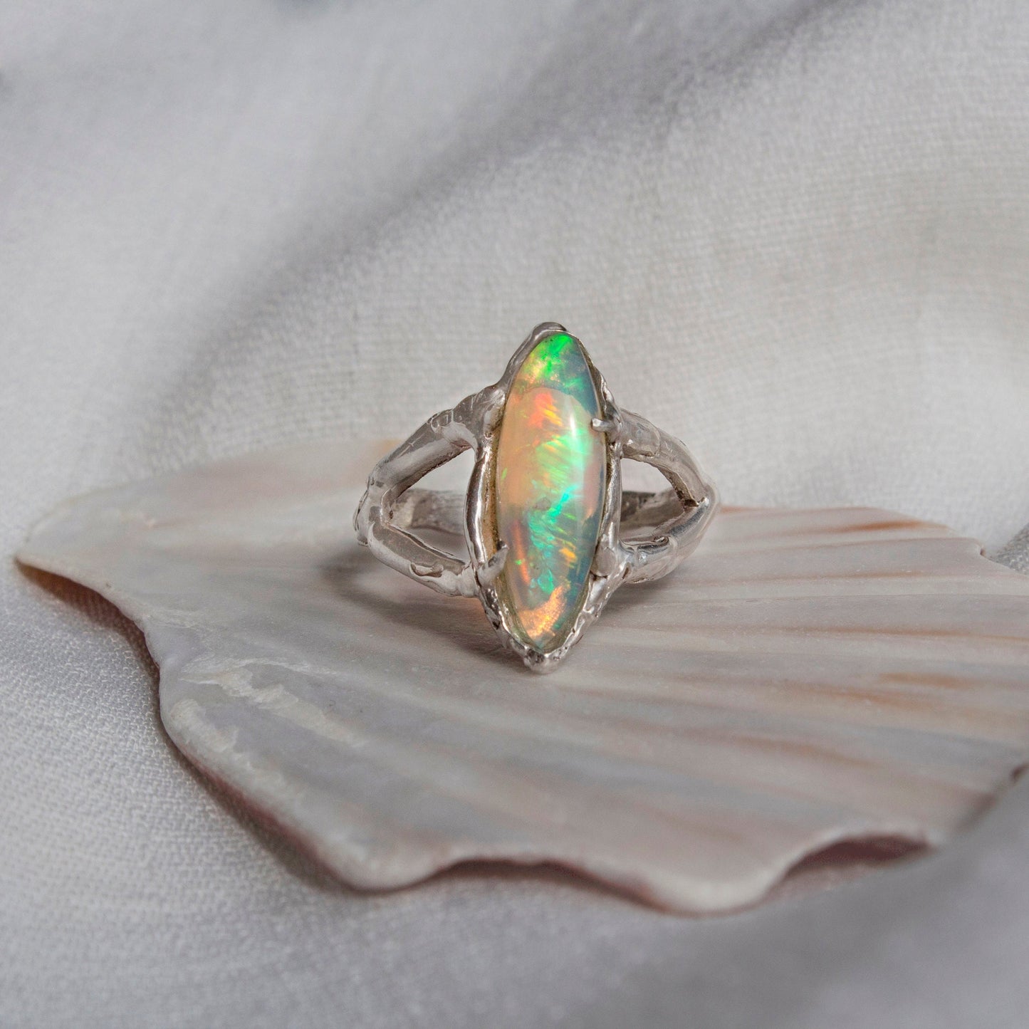 Opal Handmade Ring, Recycled Sterling Silver, Size O