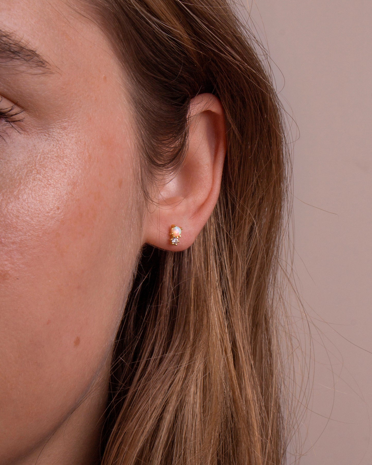 Elvi Gold Opal + CZ Stud Earrings
