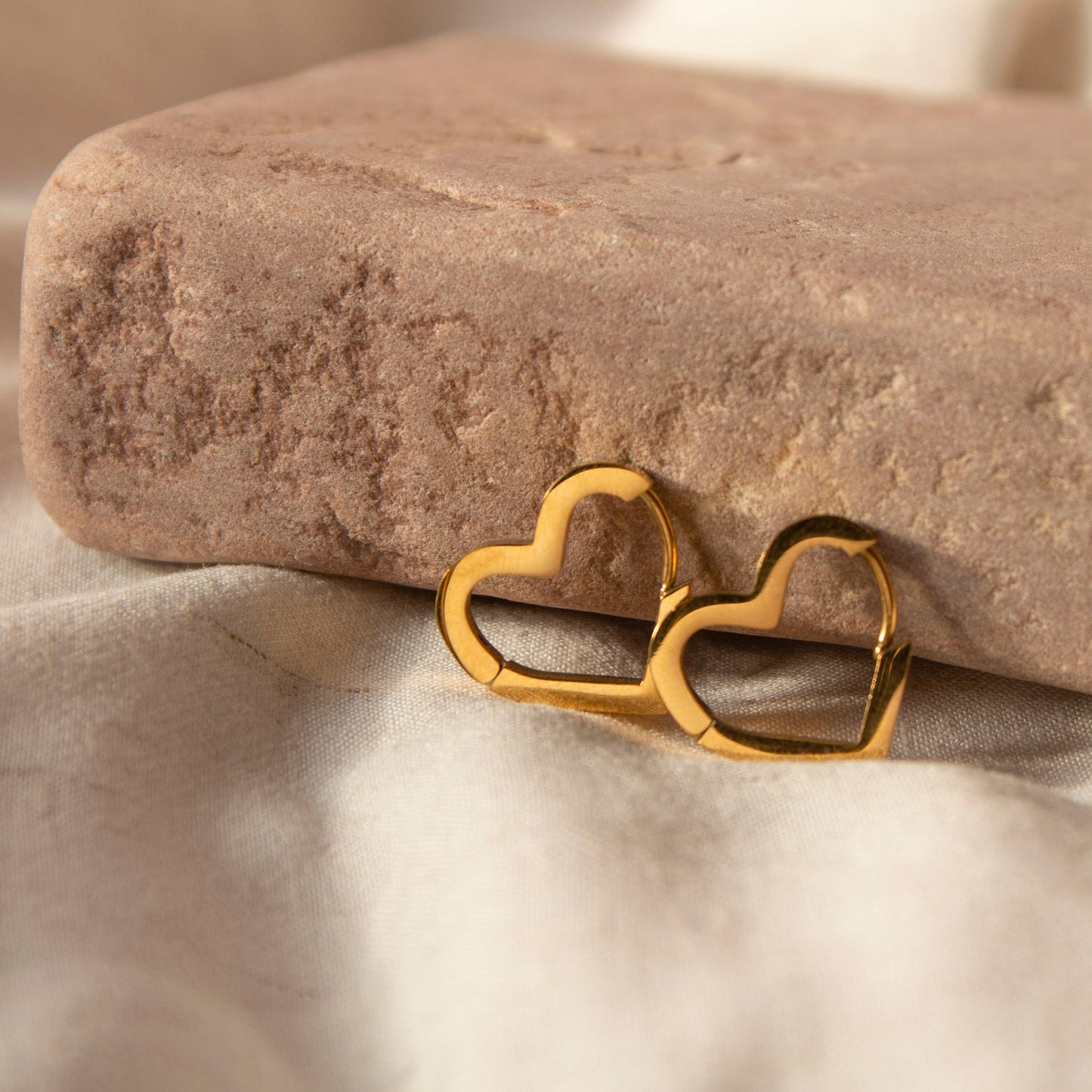 Gold Heart Shaped Hoop Earrings