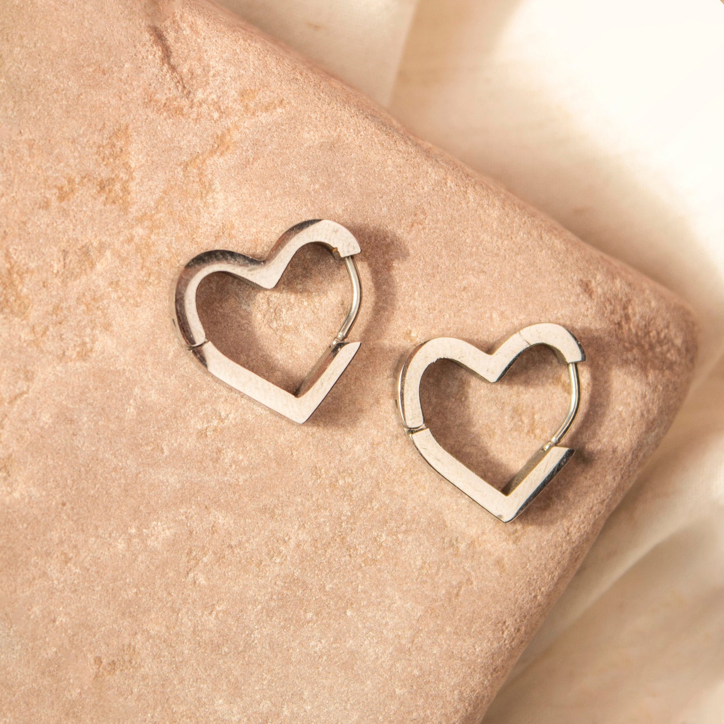 Silver Heart Shaped Hoop Earrings