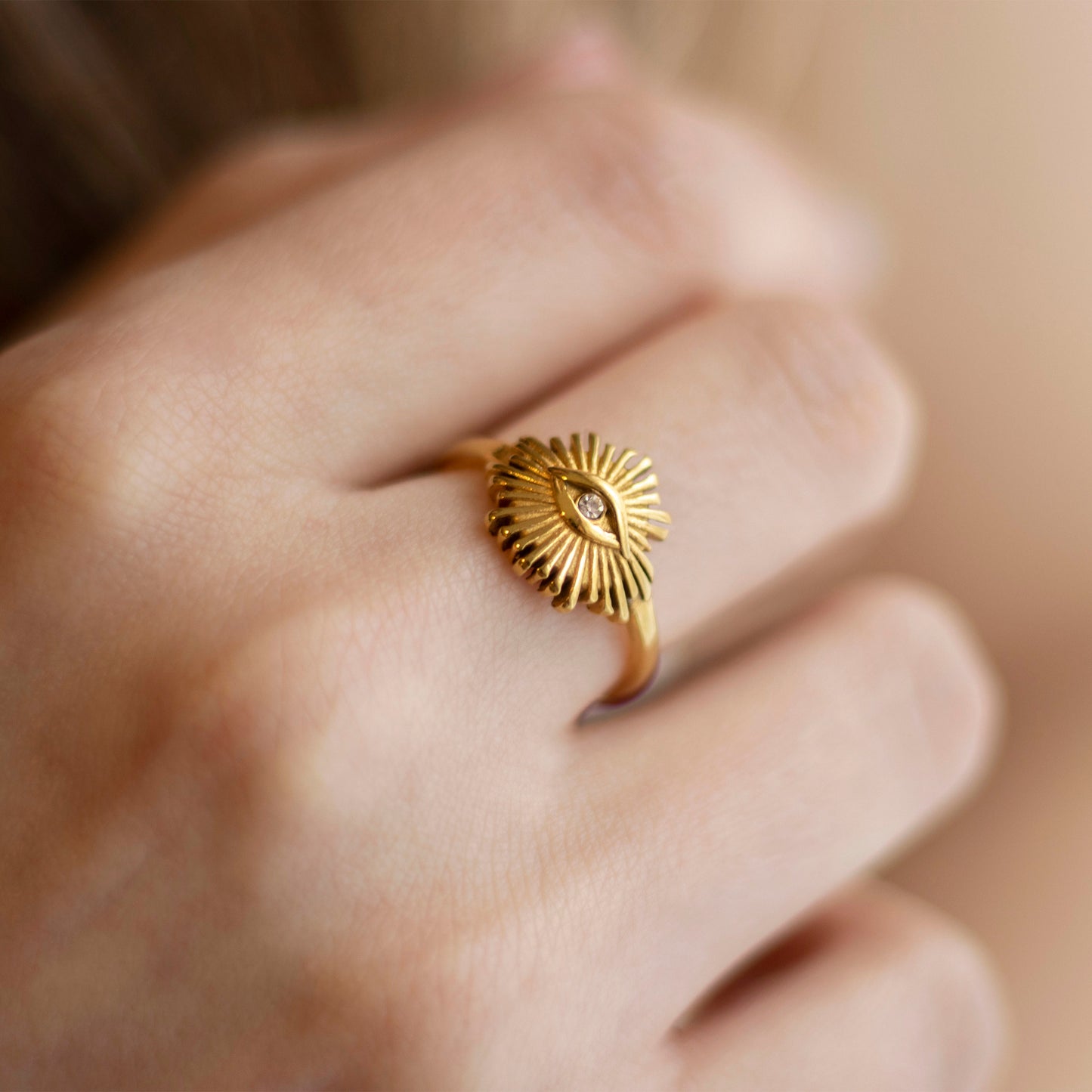 Saskia Gold Sunburst Eye Ring