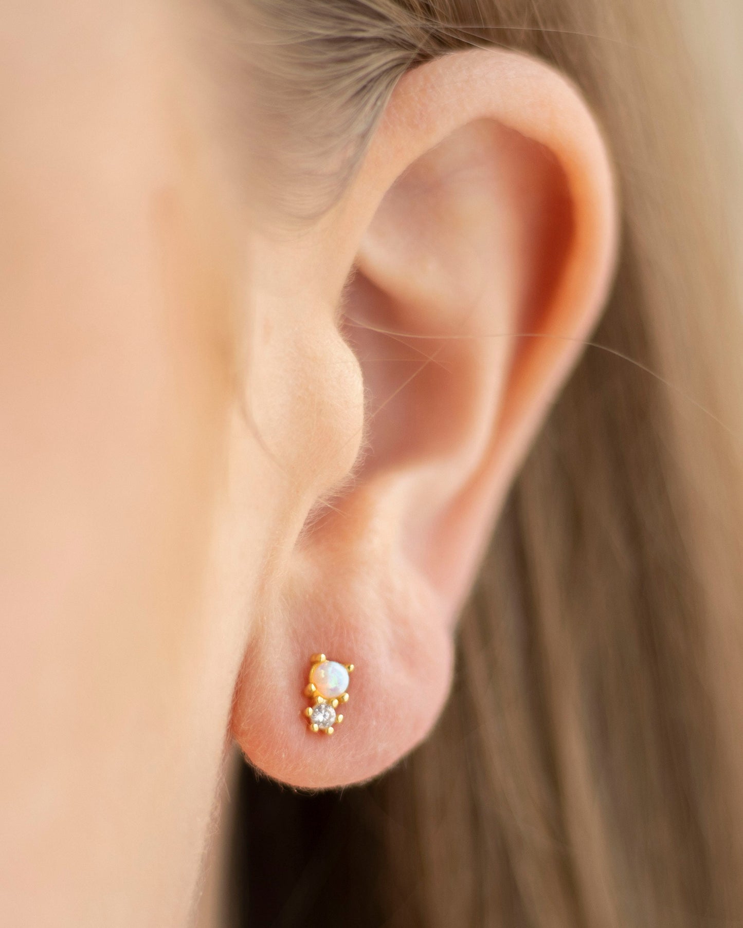Elvi Gold Opal + CZ Stud Earrings