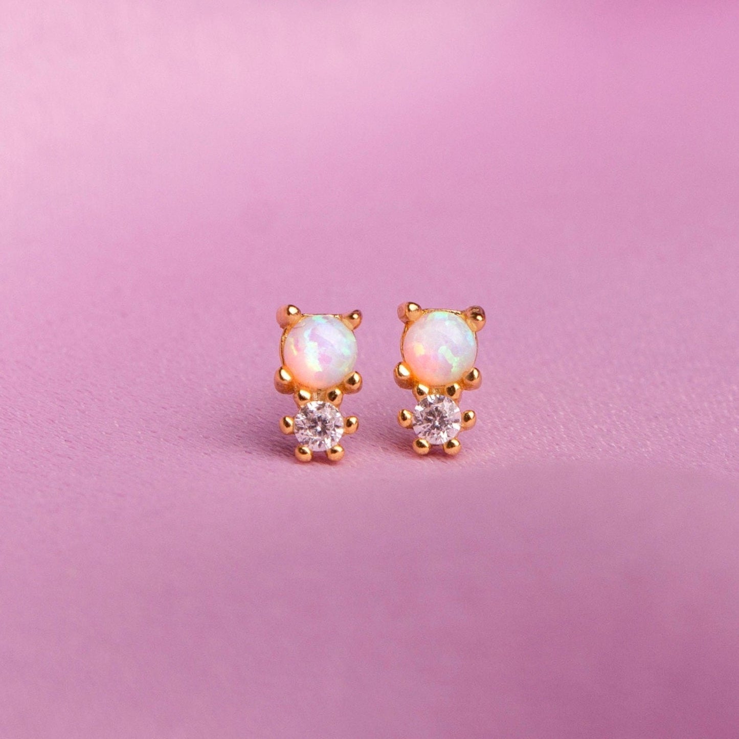 Elvi Gold Opal + CZ Stud Earrings