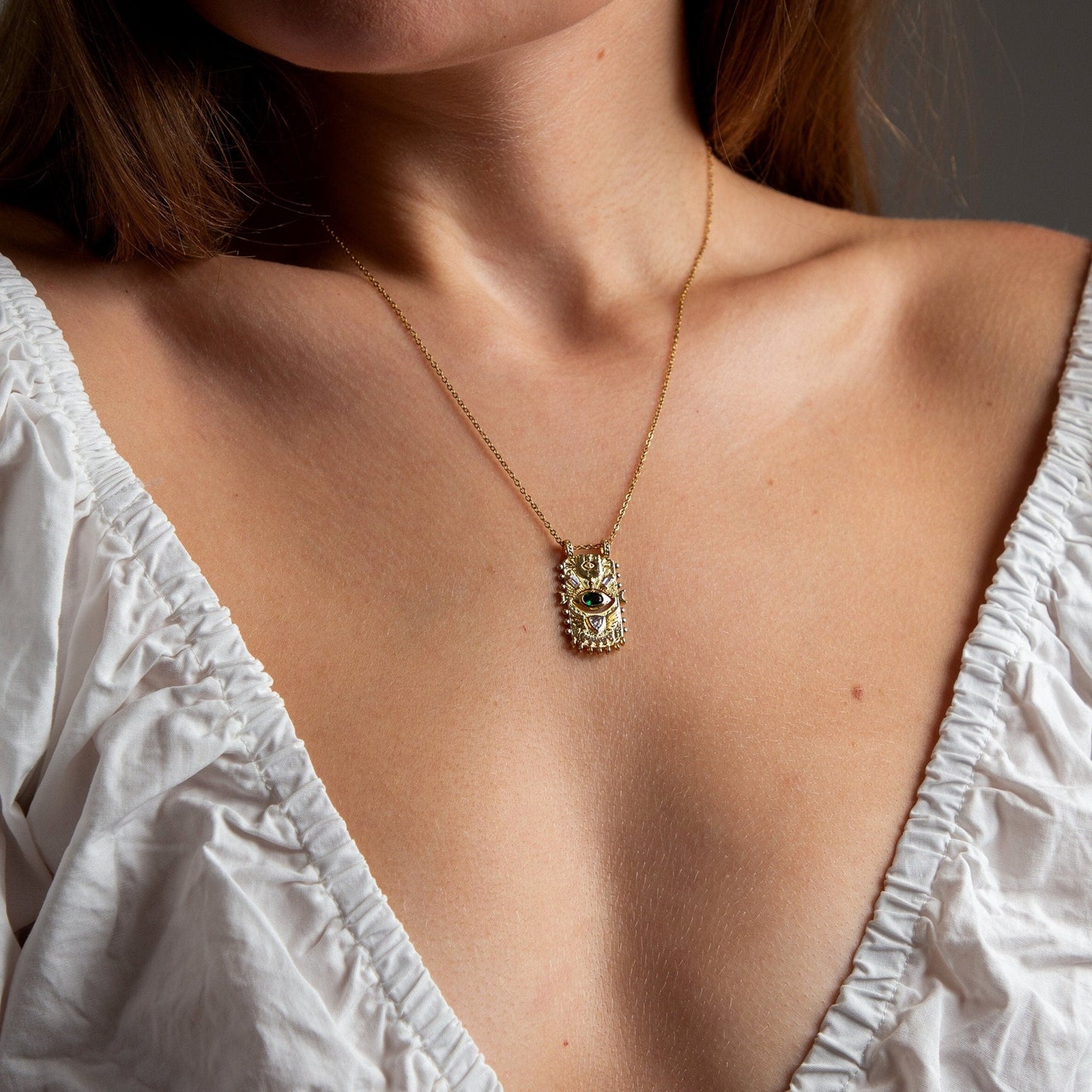 Ziya Celestial Eye Gold Pendant Necklace with Green CZ