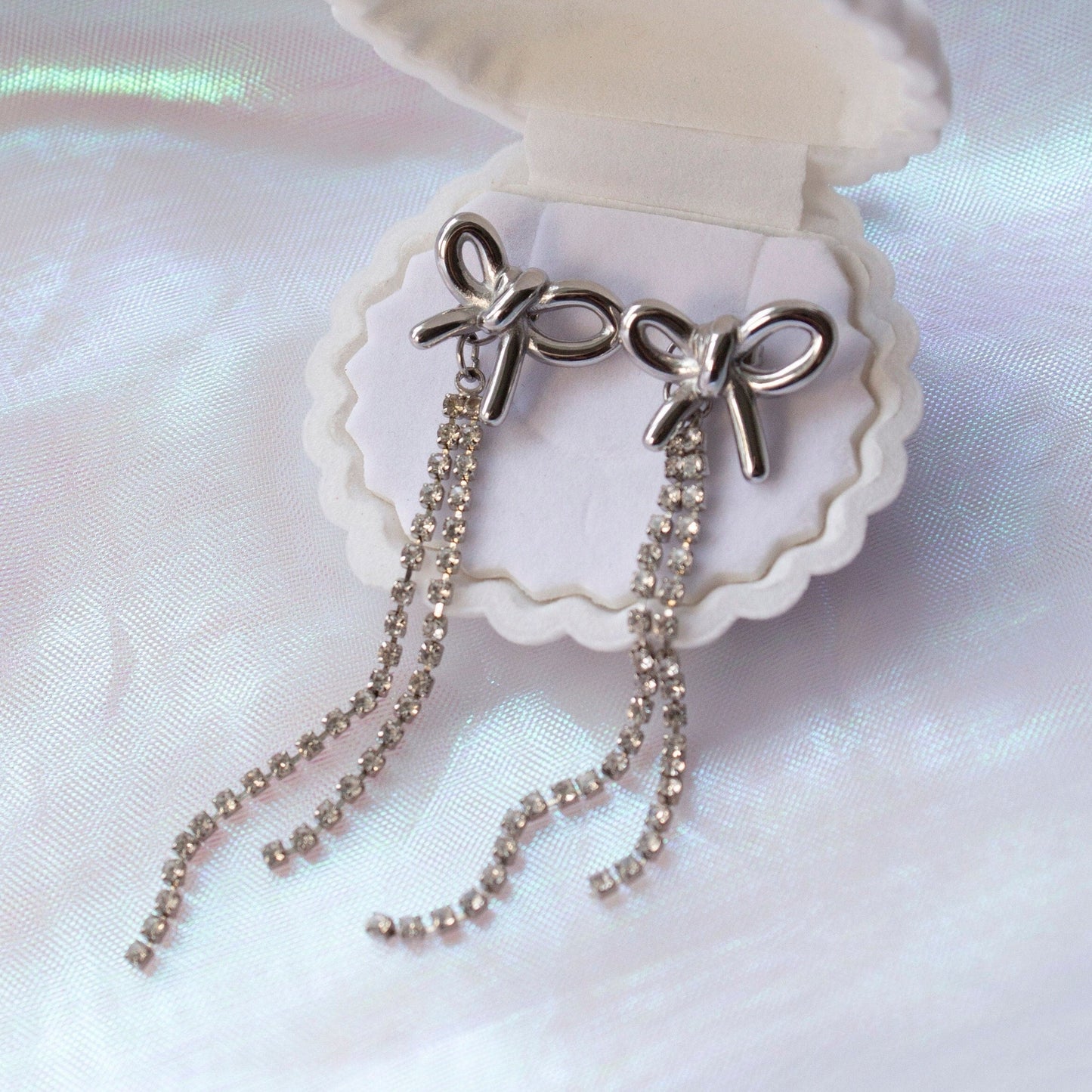 Delphine Silver Bow Stud Earrings
