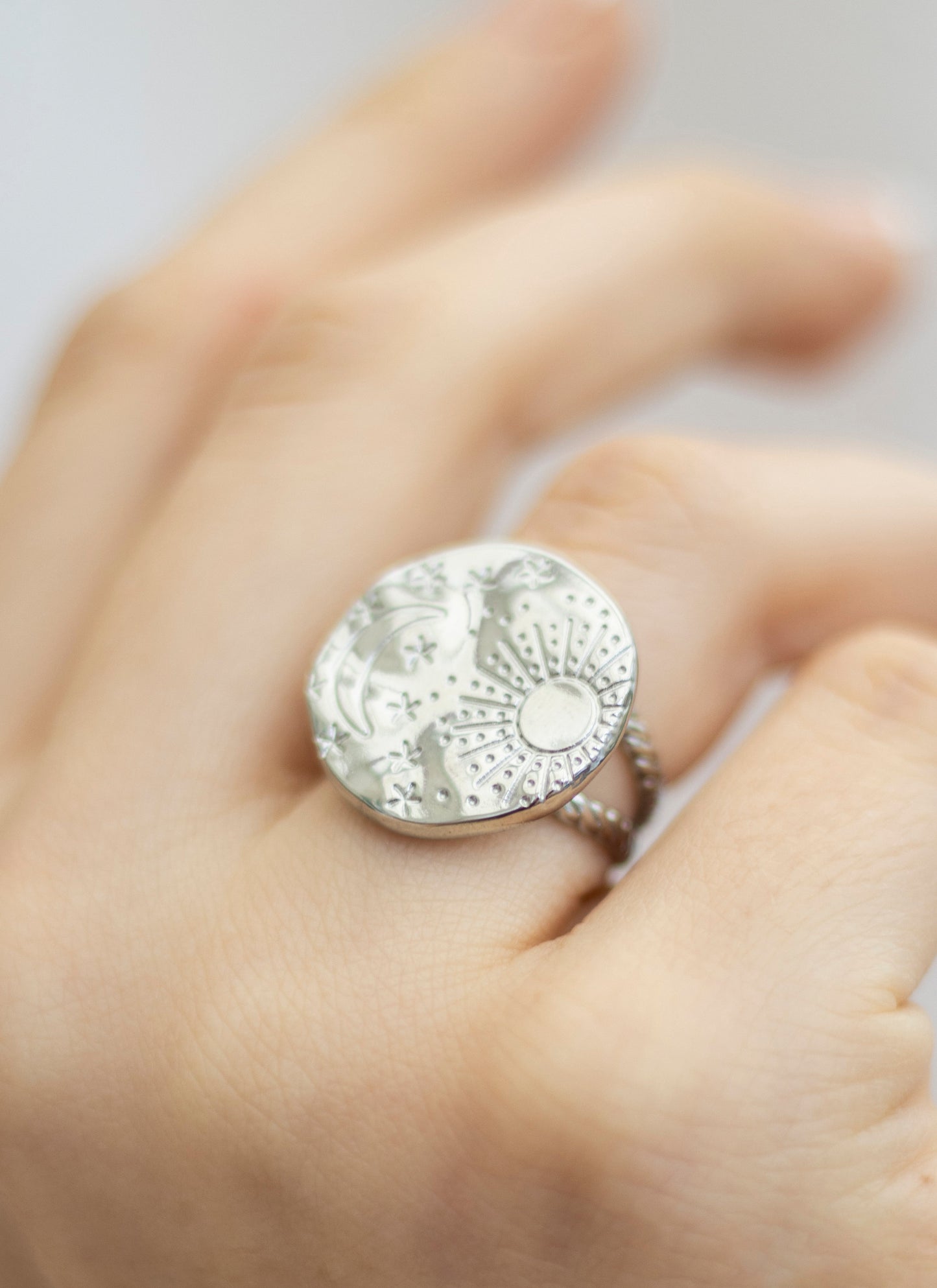 Soleil Silver Sun Moon & Star Adjustable Ring