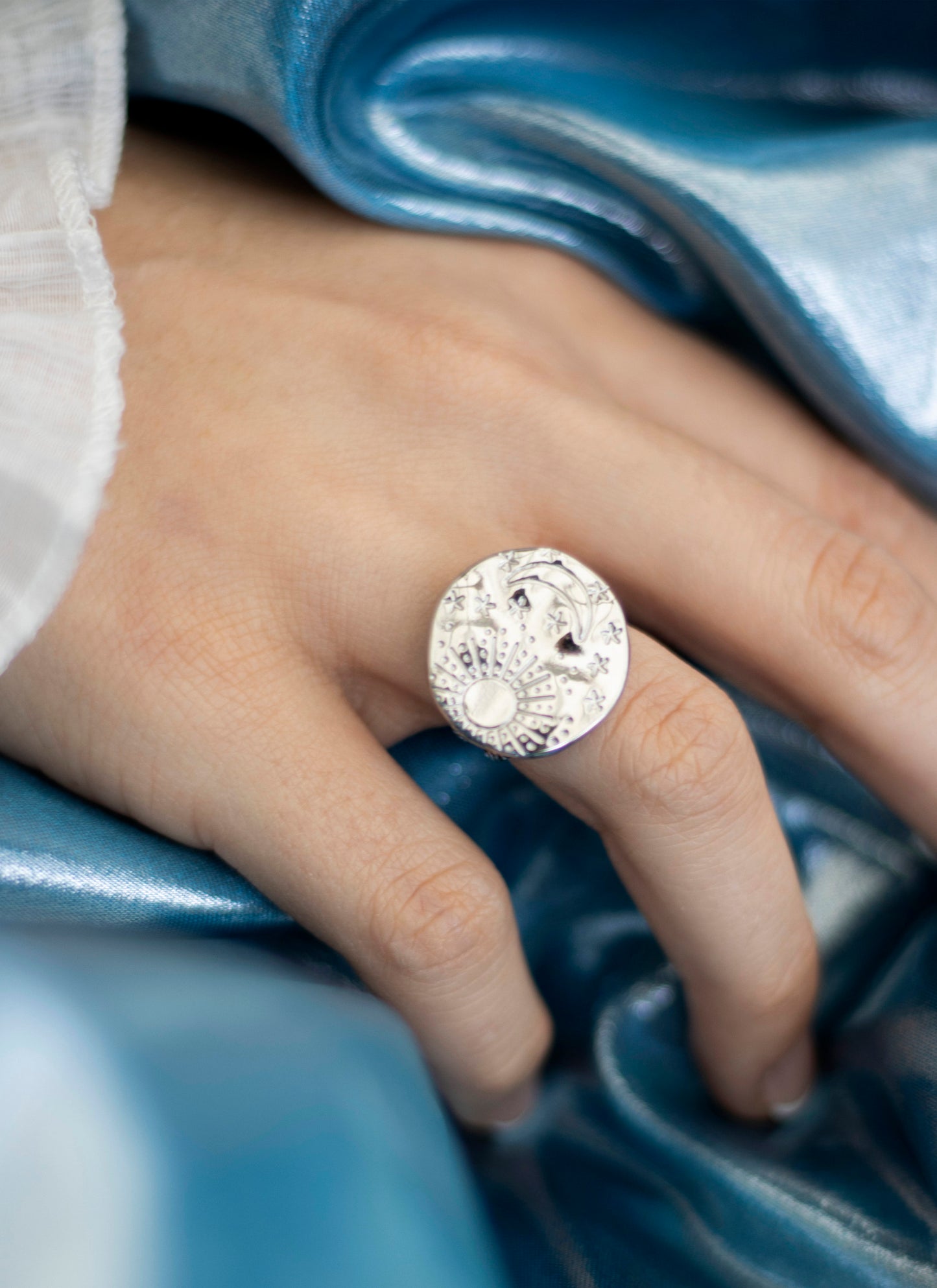 Soleil Silver Sun Moon & Star Adjustable Ring