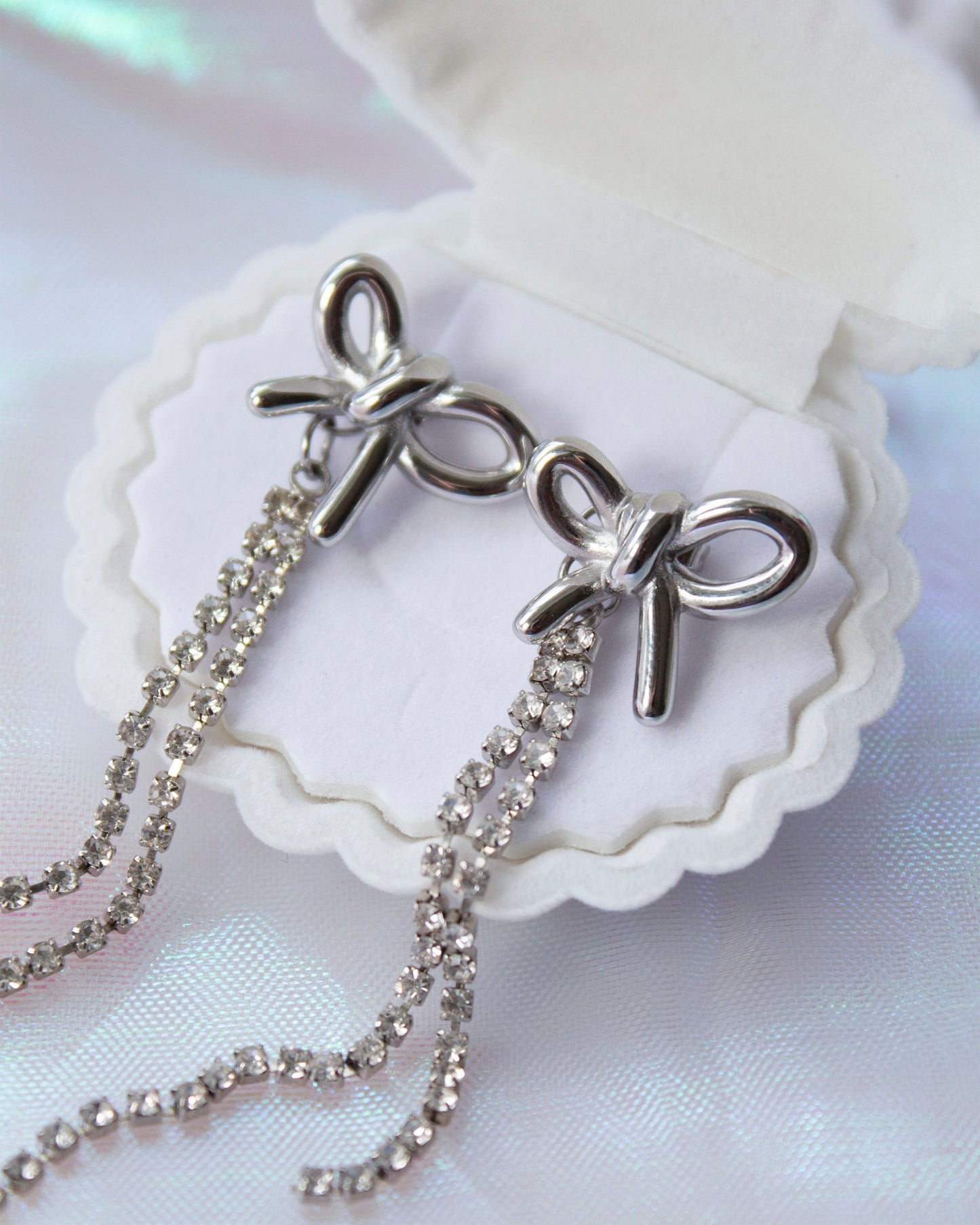 Delphine Silver Bow Stud Earrings