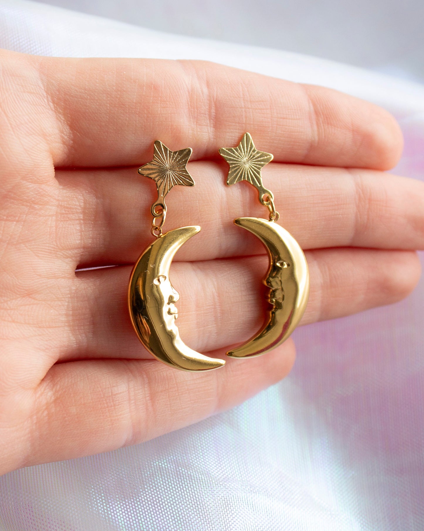 Astrid Gold Crescent Moon & Star Stud Earrings