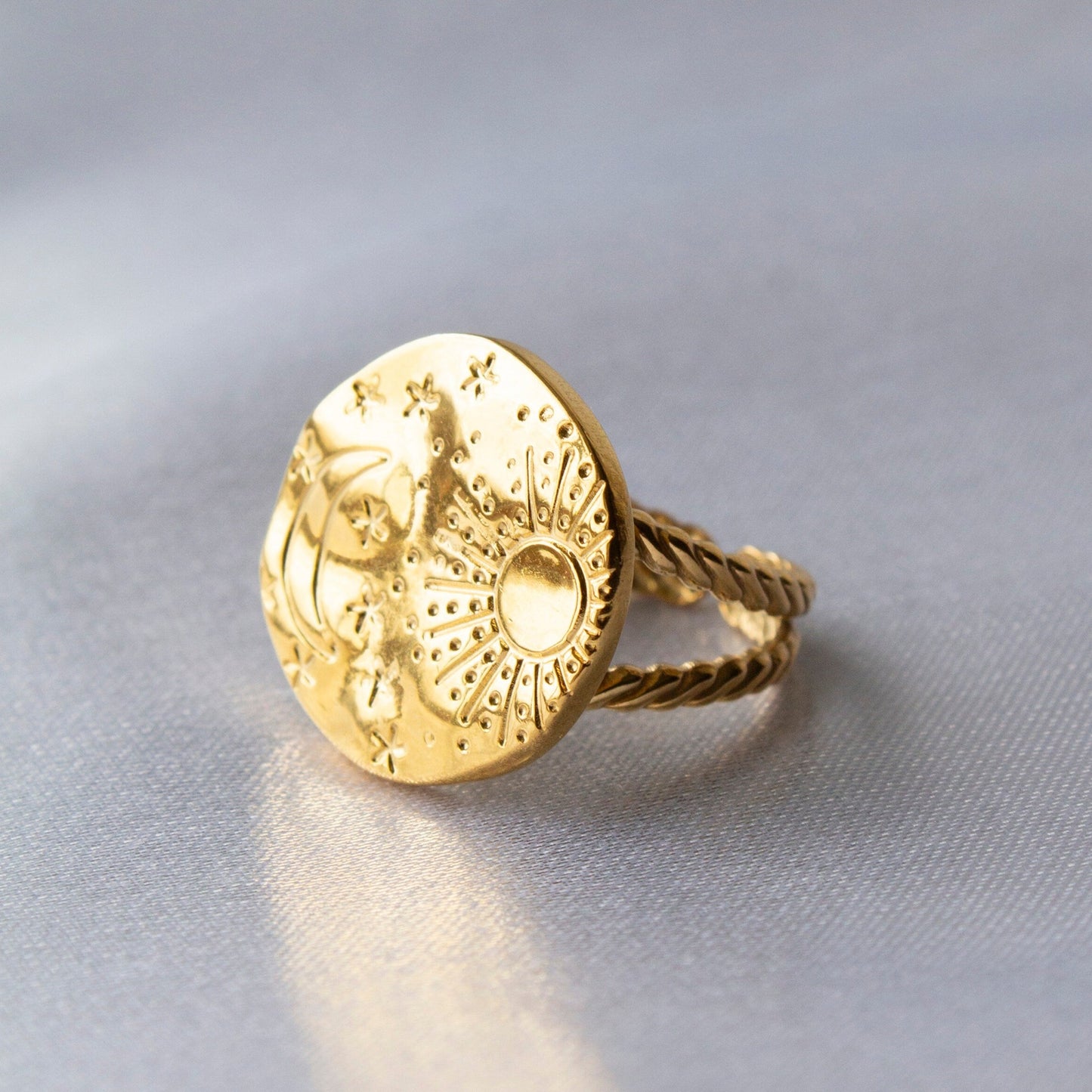 Soleil Gold Sun Moon & Star Adjustable Ring