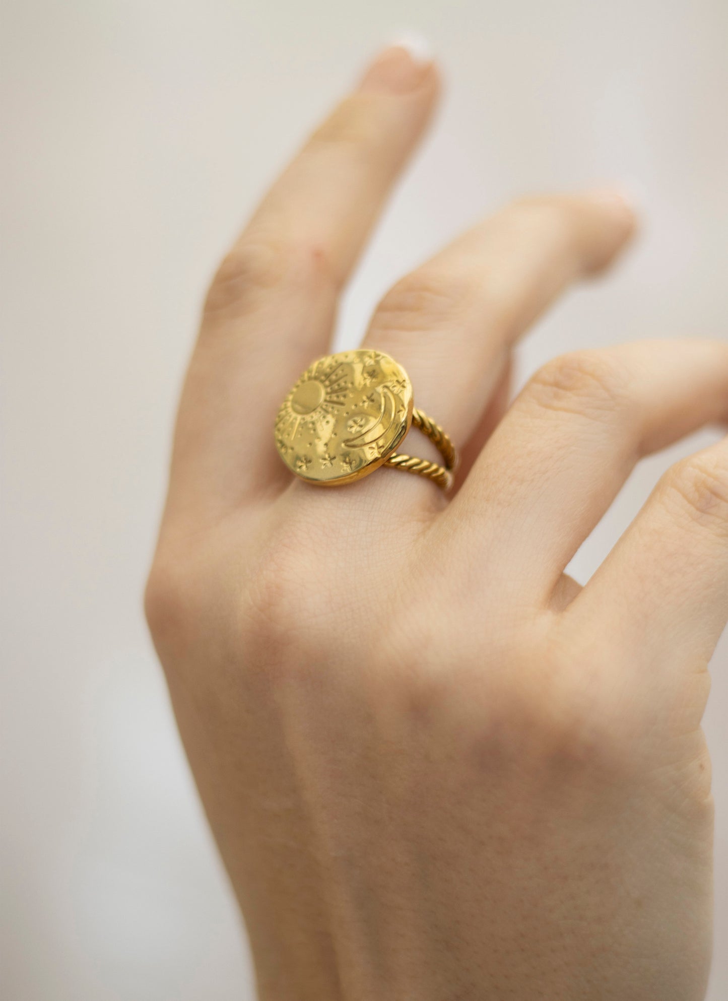 Soleil Gold Sun Moon & Star Adjustable Ring