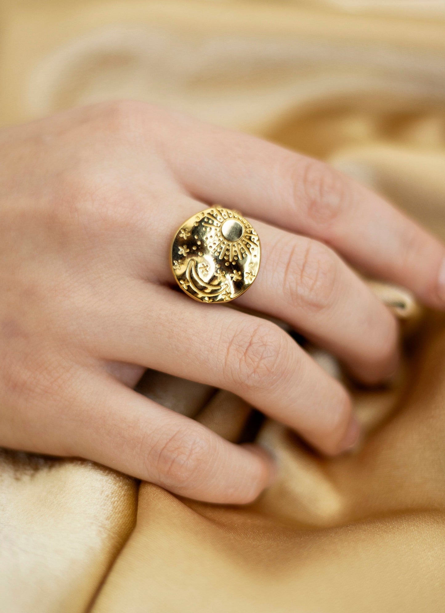 Soleil Gold Sun Moon & Star Adjustable Ring