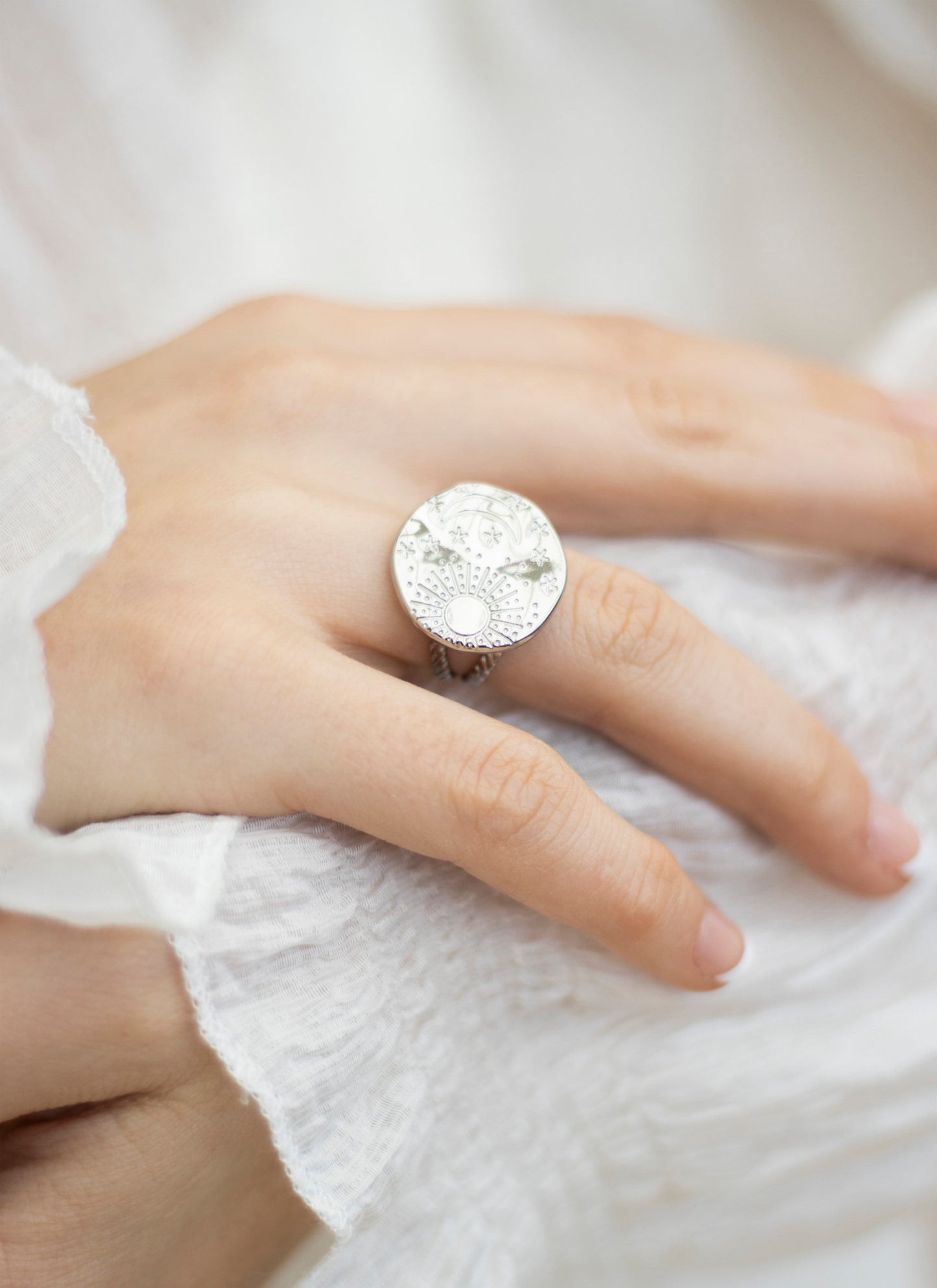 Soleil Silver Sun Moon & Star Adjustable Ring