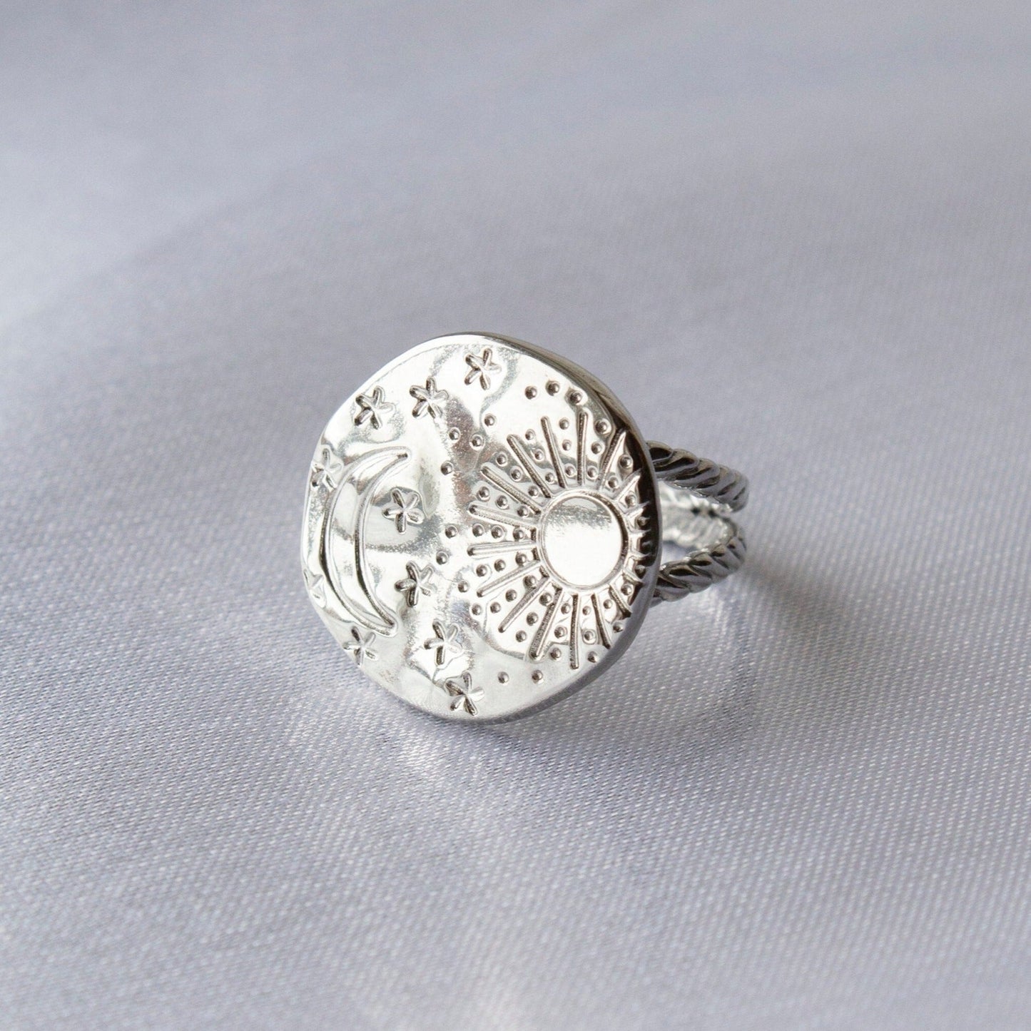 Soleil Silver Sun Moon & Star Adjustable Ring