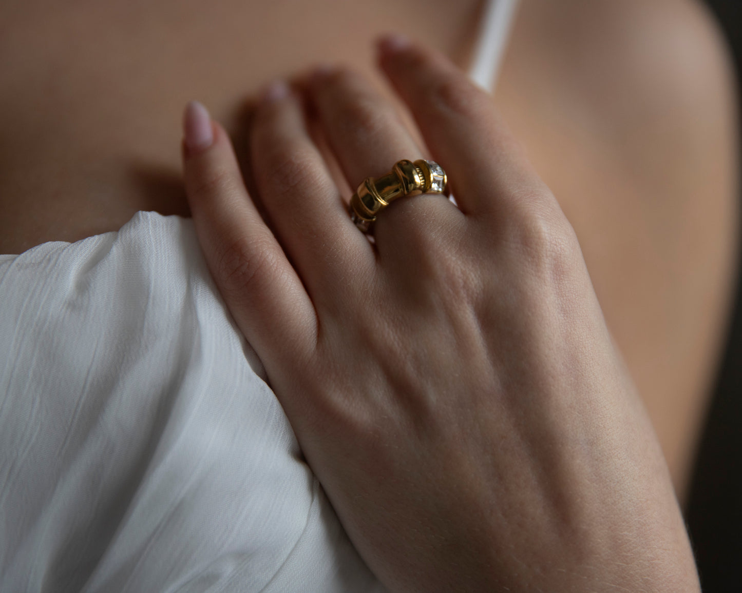 Cara Gold CZ Adjustable Ring