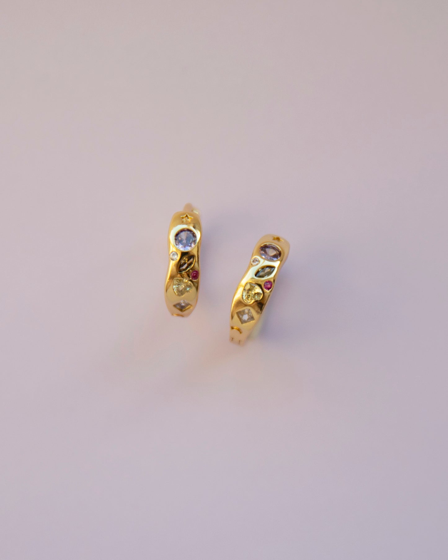 Evalina CZ Hoop Earrings in Gold, Plated Huggie Hoop Earrings, Irregular Colourful Lightweight Hoop Earrings