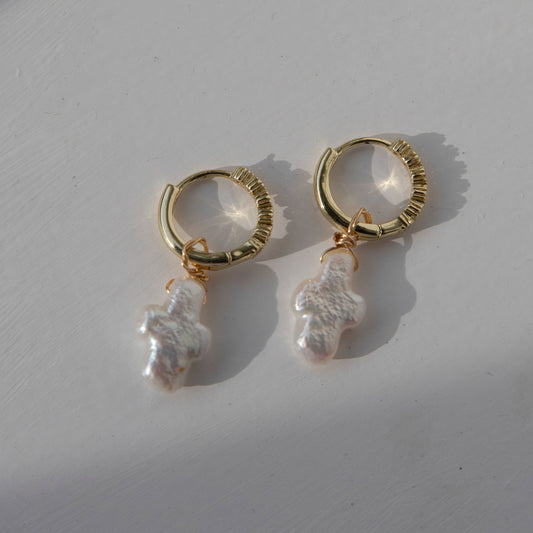Hallie Cross Freshwater Pearl Hoop Earrings