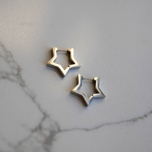 Hattie Silver Star Huggie Hoop Earrings