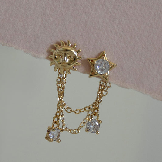 Maya Double Stud Sun & Star Earrings