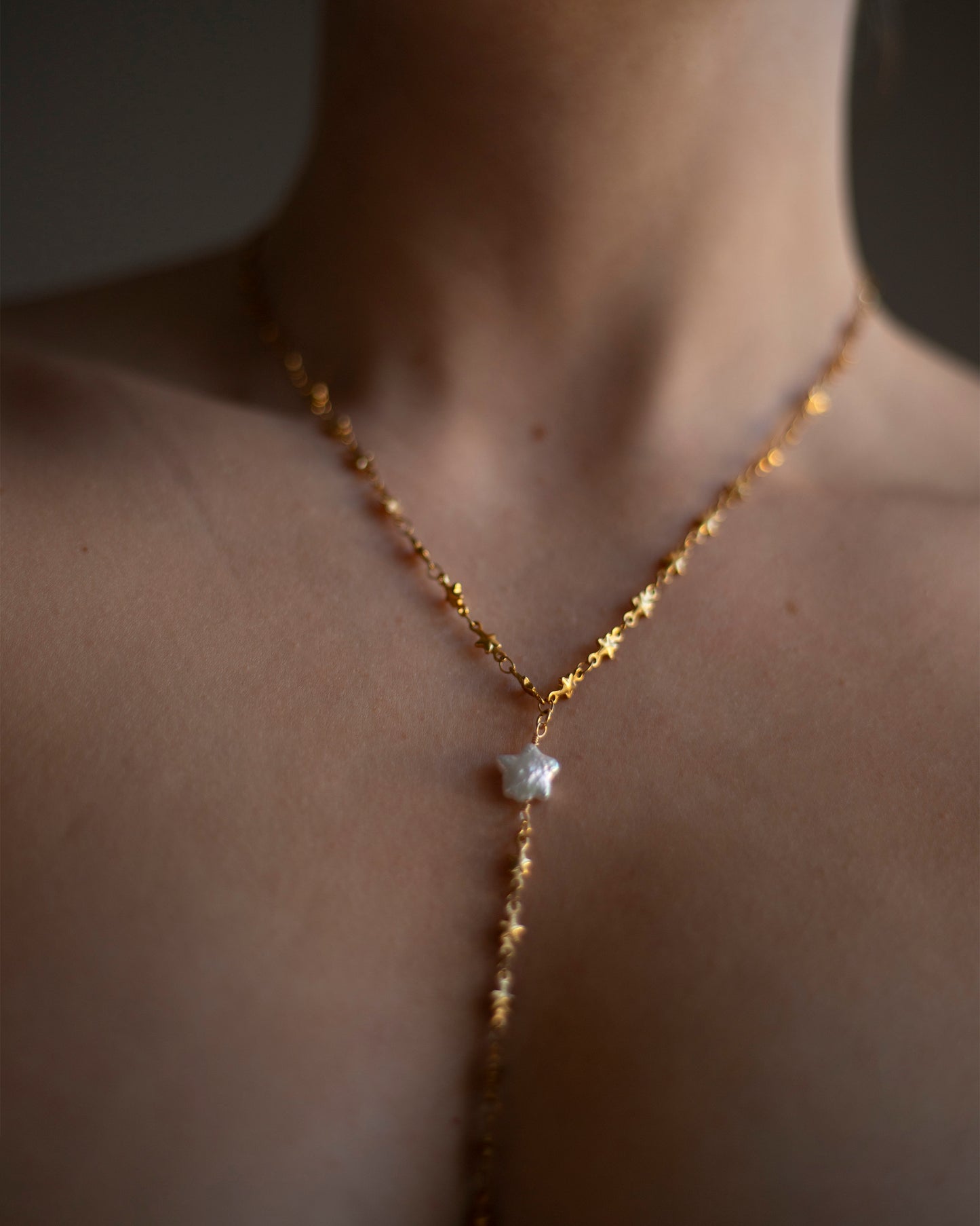 Mira Freshwater Pearl Star Chain Lariat Drop Necklace