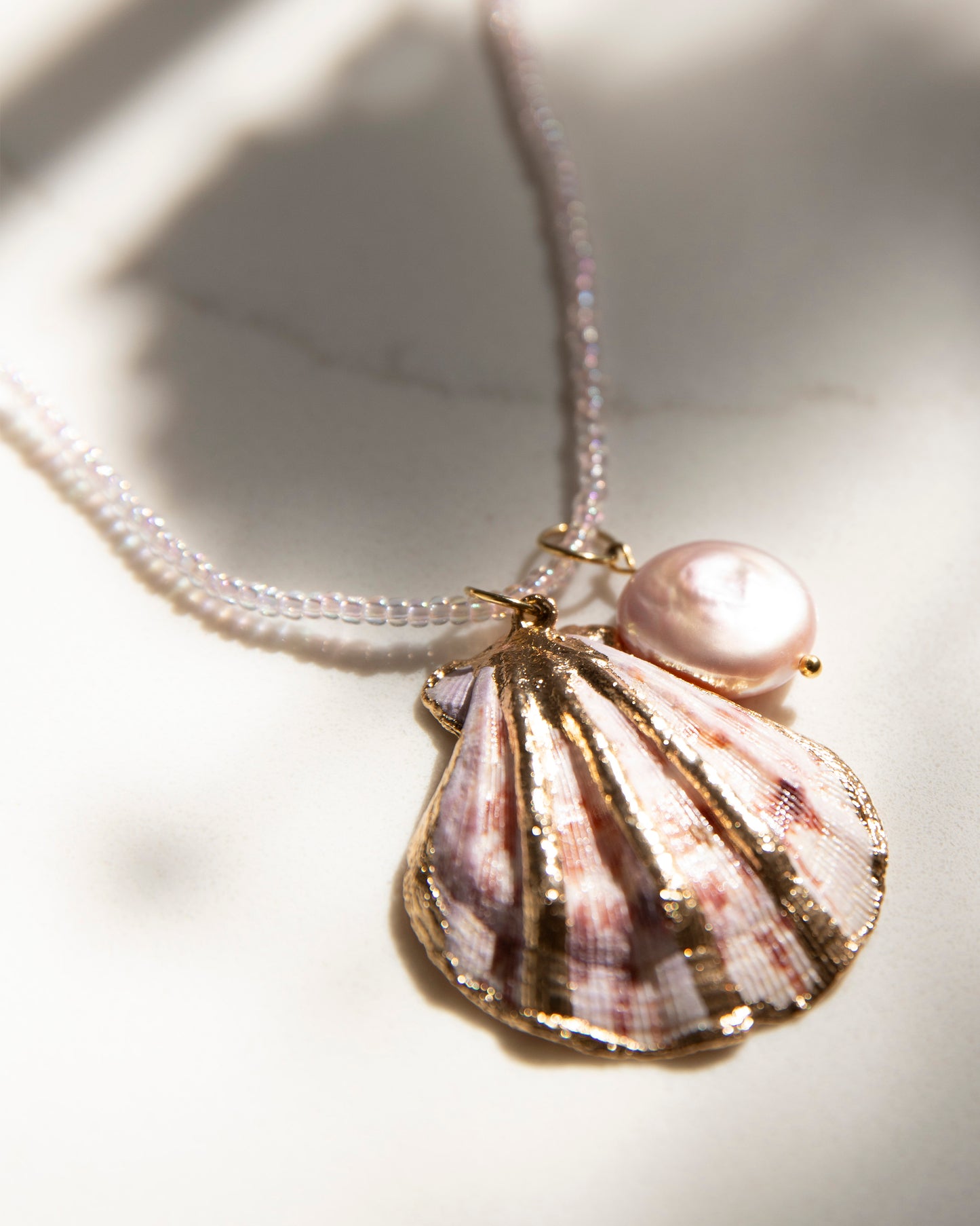 Miles Pink Shell And Pearl Handmade Unique Necklace