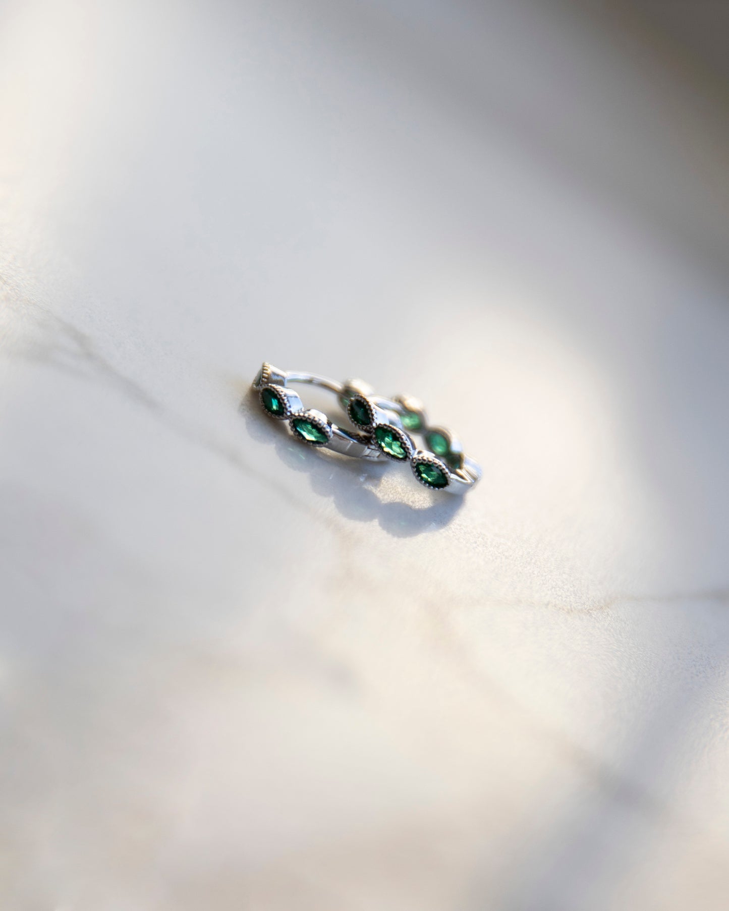 Saffie Silver Green CZ Huggie Hoop Earrings