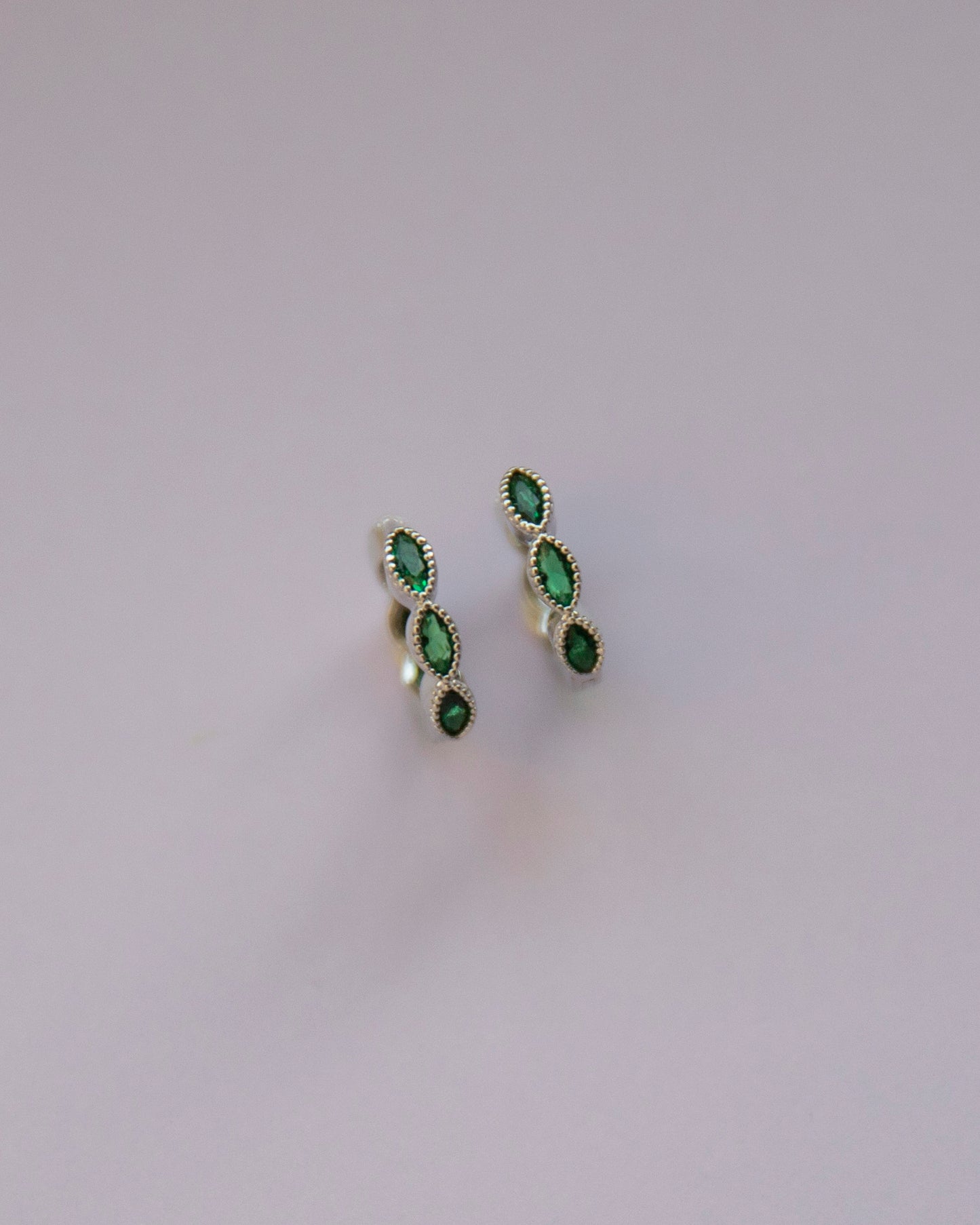 Saffie Silver Green CZ Huggie Hoop Earrings