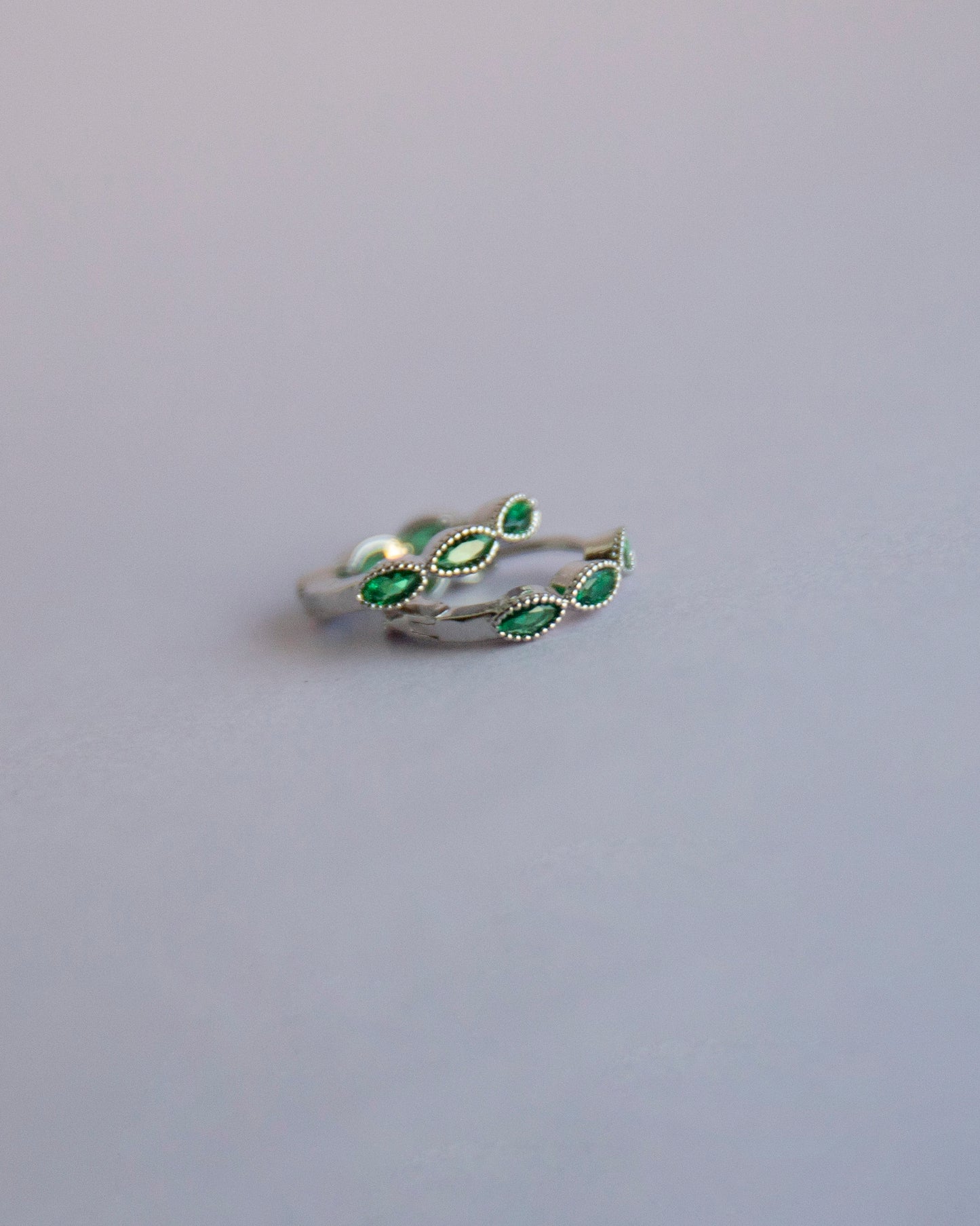 Saffie Silver Green CZ Huggie Hoop Earrings