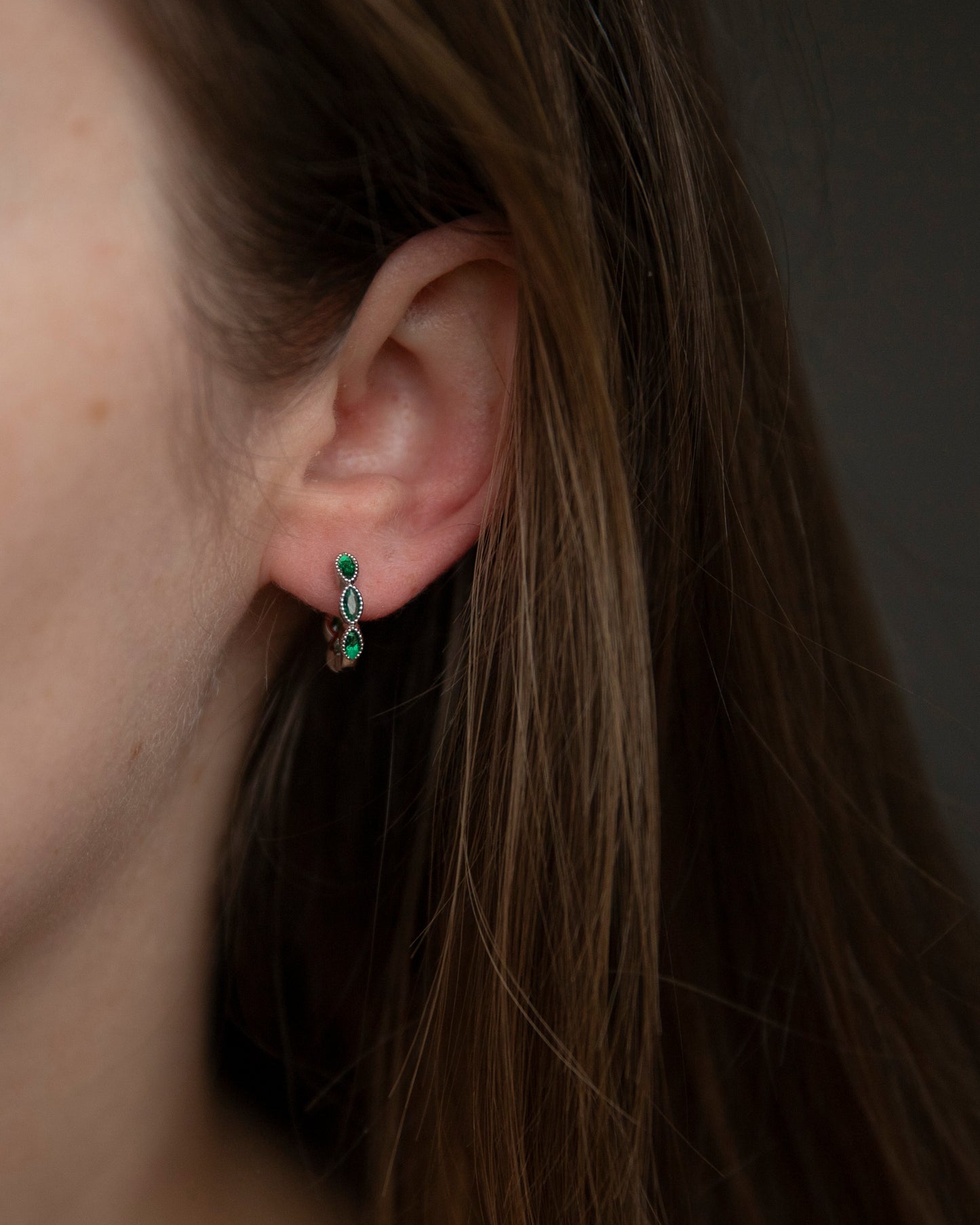 Saffie Silver Green CZ Huggie Hoop Earrings