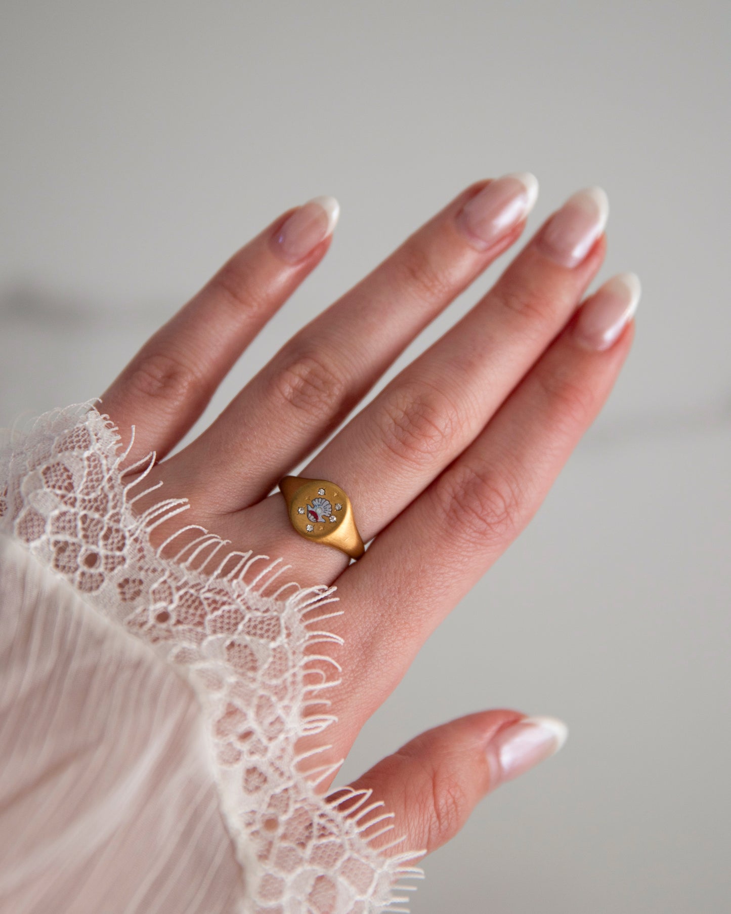 Gold Mermaid Clam Shell Chunky Enamel Adjustable Ring