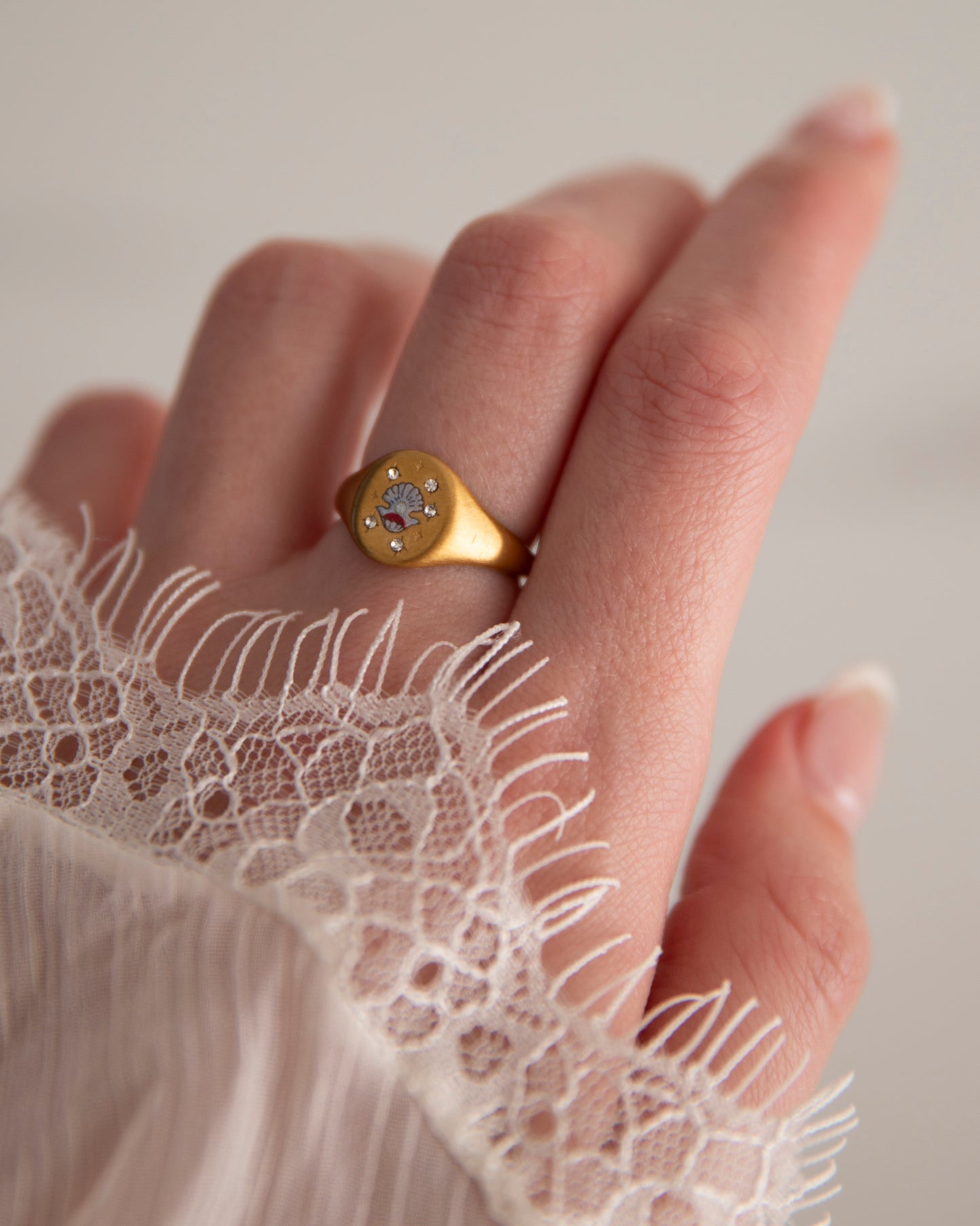 Gold Mermaid Clam Shell Chunky Enamel Adjustable Ring