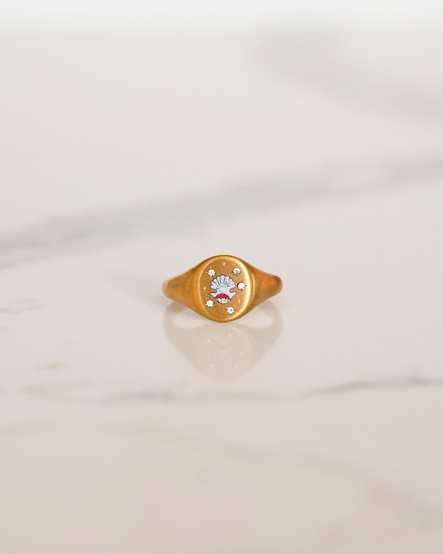 Gold Mermaid Clam Shell Chunky Enamel Adjustable Ring