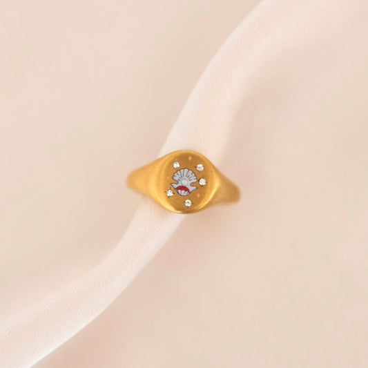 Gold Mermaid Clam Shell Chunky Enamel Adjustable Ring