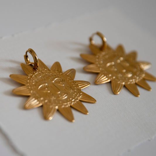 Soleil Gold Sun Statement Hoop Earrings