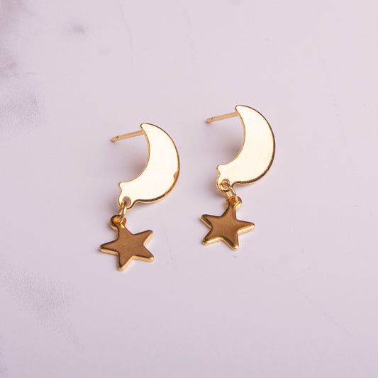 Lana Gold Crescent Moon & Star Stud Earrings