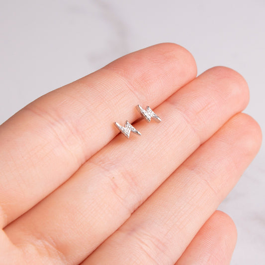 Rhea Silver Lightning Bolt Stud Earrings