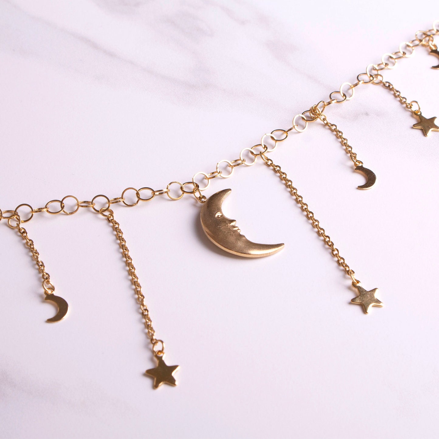 Naida Gold Celestial Moon + Star Belly Chain, Personisable Length