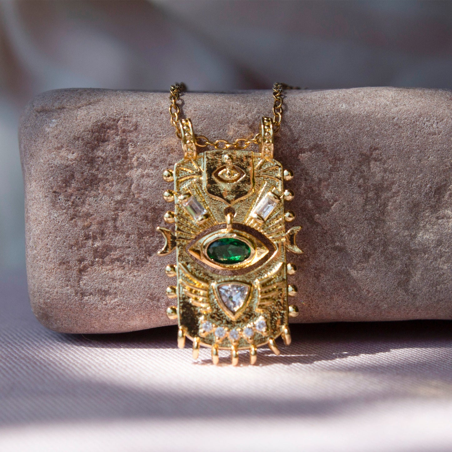 Ziya Celestial Eye Gold Pendant Necklace with Green CZ